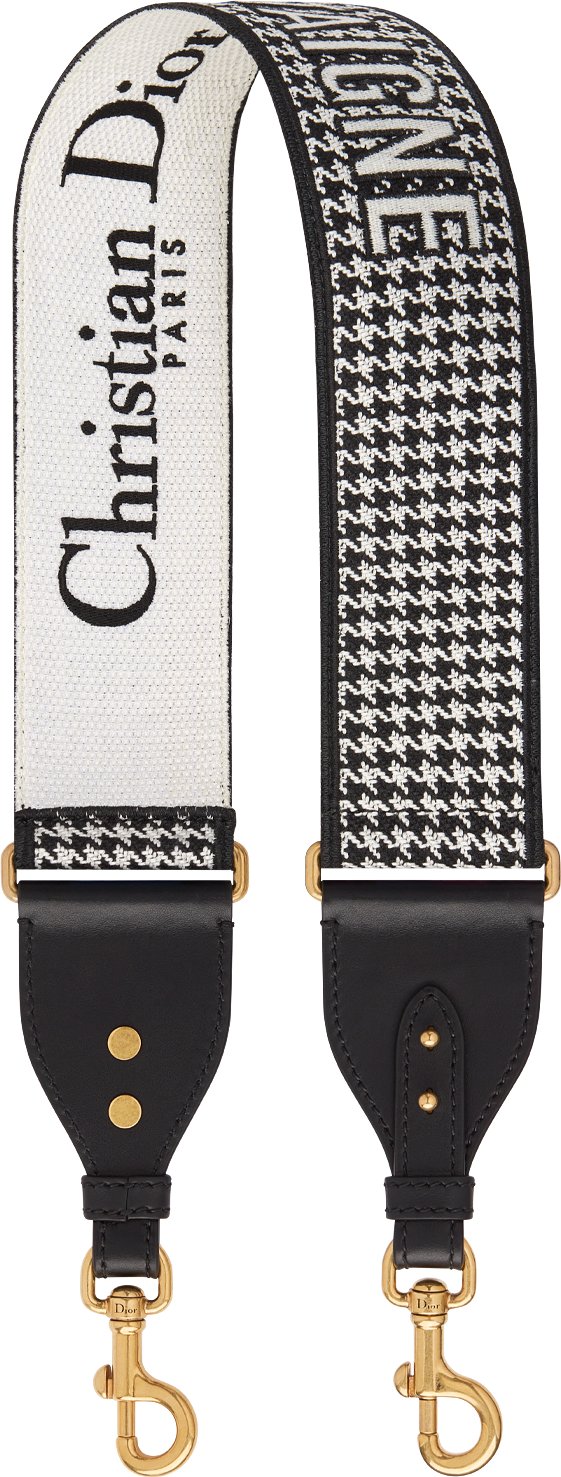 Shoulder Strap with Ring Black and White 30 MONTAIGNE Houndstooth Embroidery DIOR