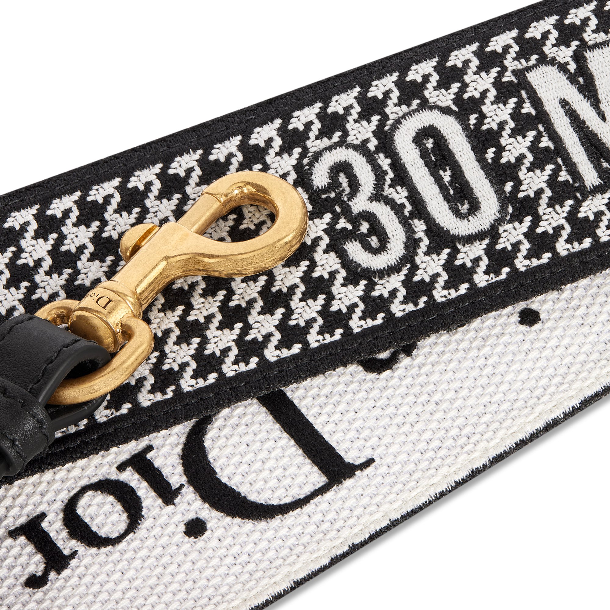 Shoulder Strap with Ring Black and White '30 MONTAIGNE' Houndstooth  Embroidery | DIOR