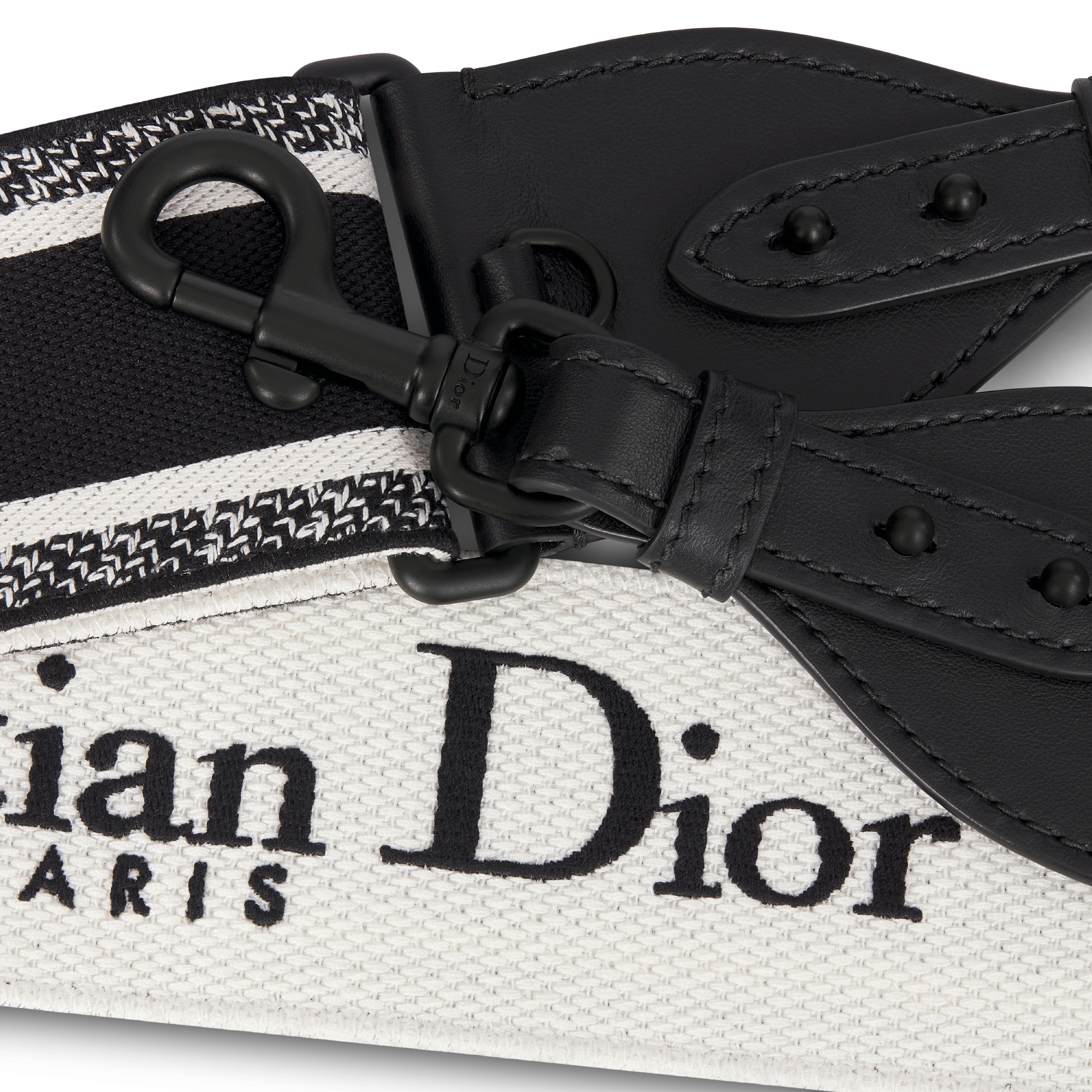 Adjustable Shoulder Strap with Ring Ultramatte Black Christian Dior Paris Embroidery E09