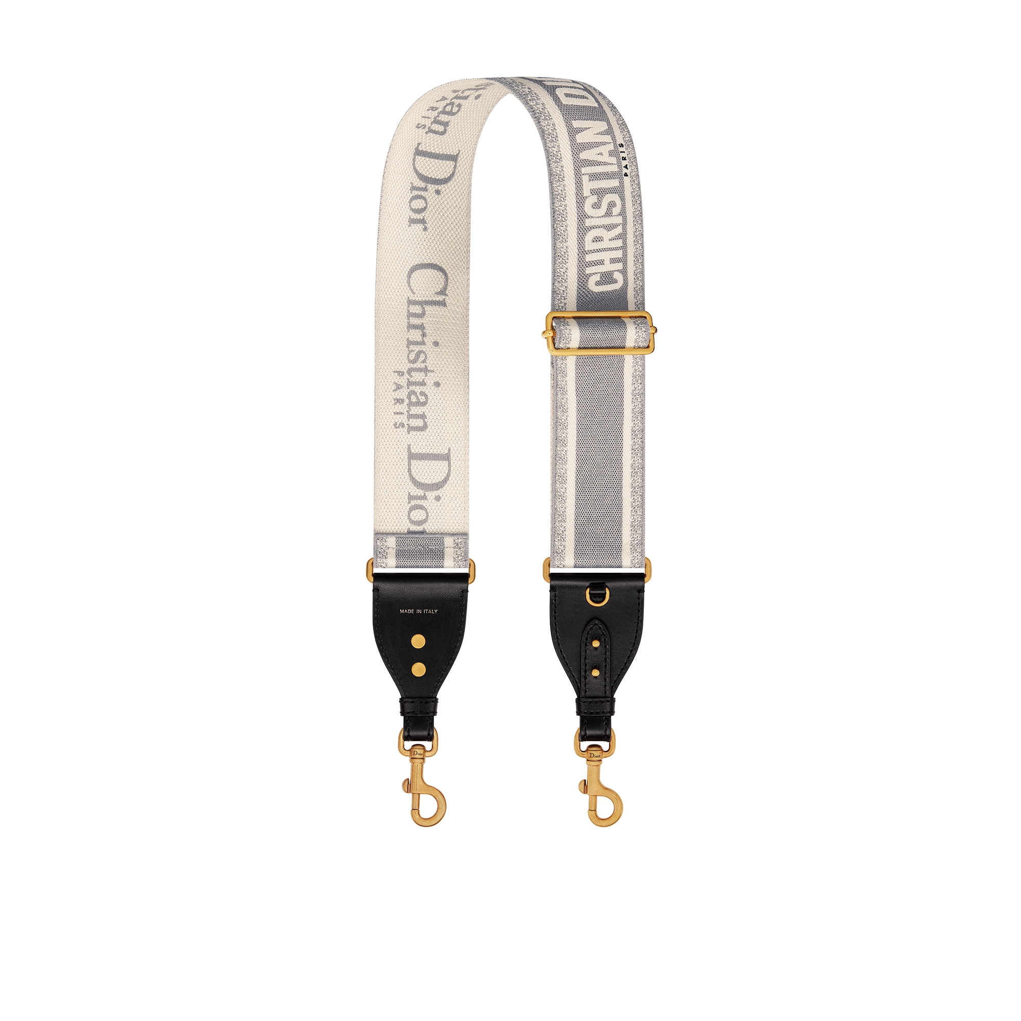 Adjustable Shoulder Strap with Ring Gray Christian Dior Paris Embroidery E01