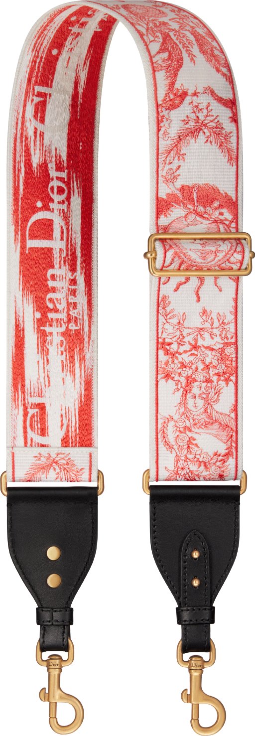 Adjustable Shoulder Strap with Ring White and Coral Toile de Jouy Soleil Embroidery DIOR