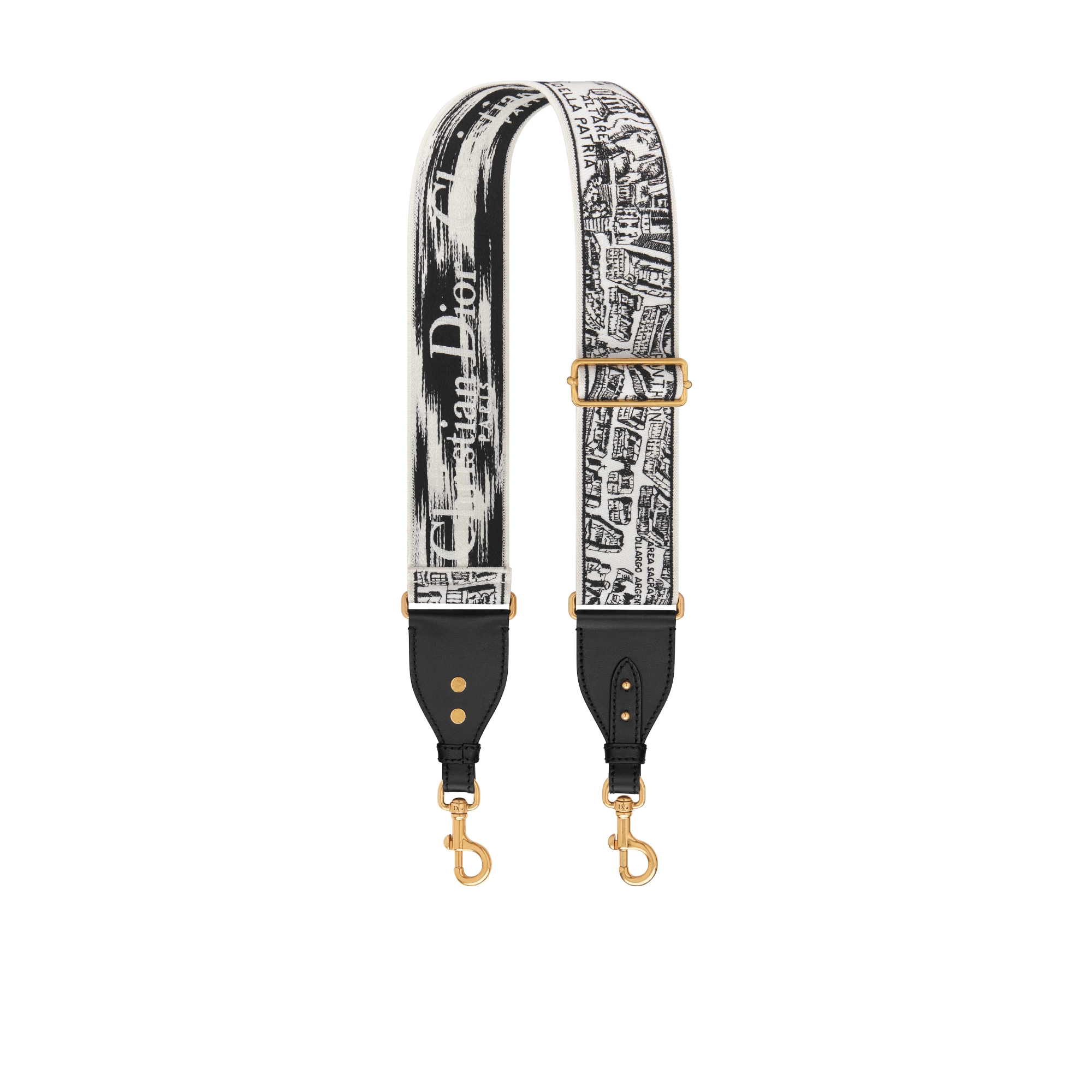 Adjustable Shoulder Strap with Ring White and Black Plan de Rome Embroidery E01