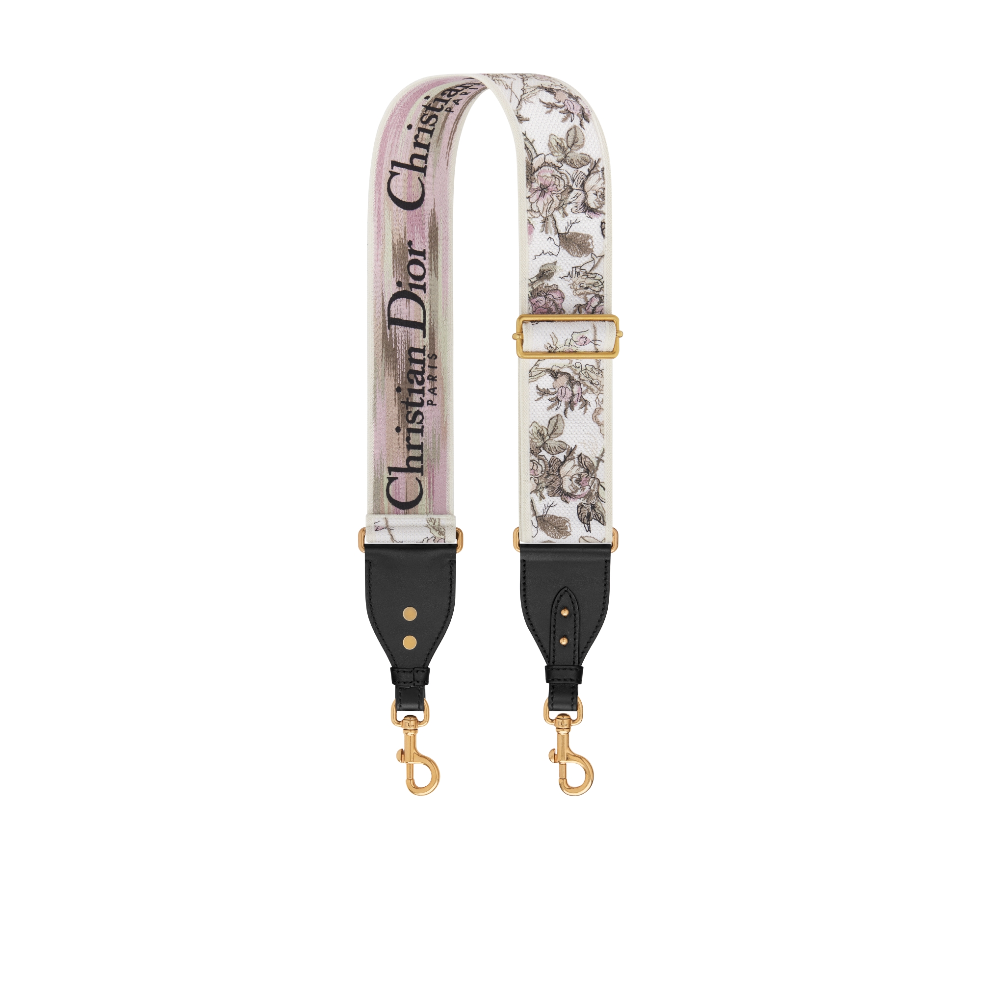 Adjustable Shoulder Strap with Ring Ecru Multicolor Rosier de Dior Embroidery E01