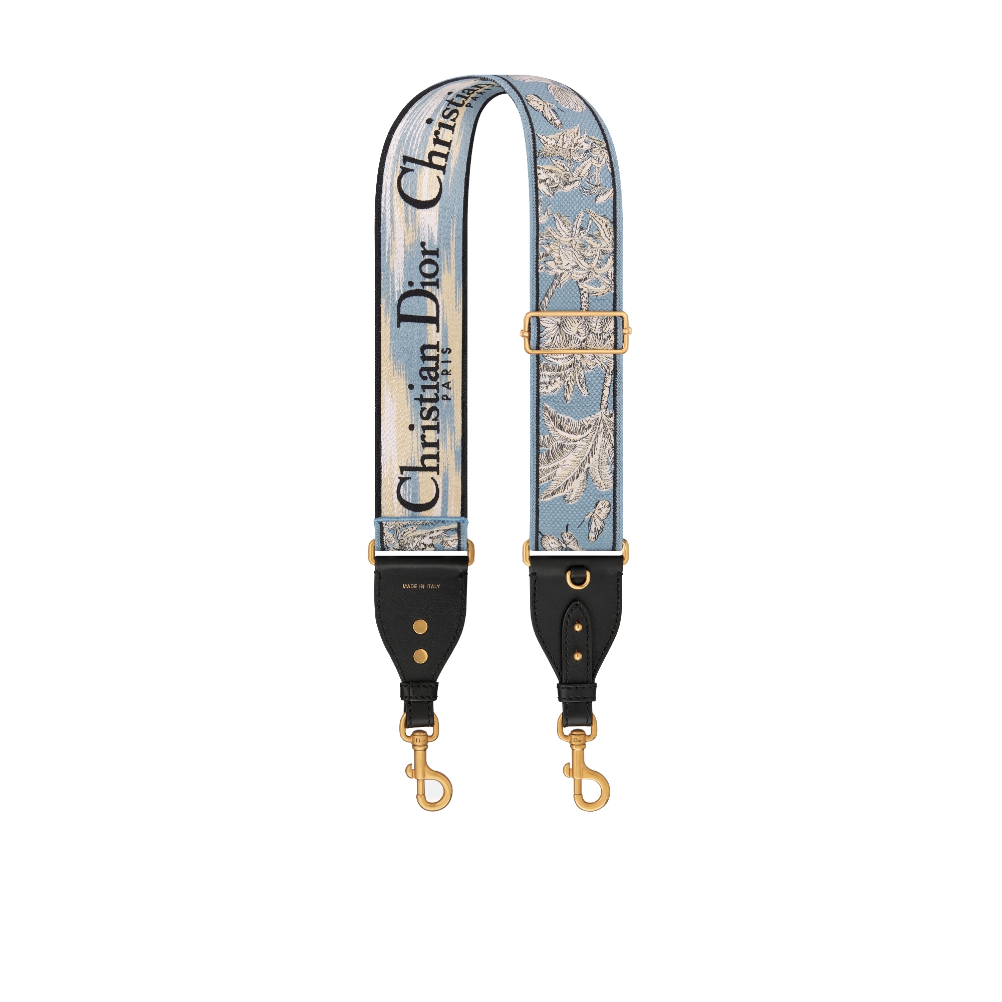 Adjustable Shoulder Strap with Ring Celestial Blue and White Toile de Jouy Palms Reverse Embroidery E01