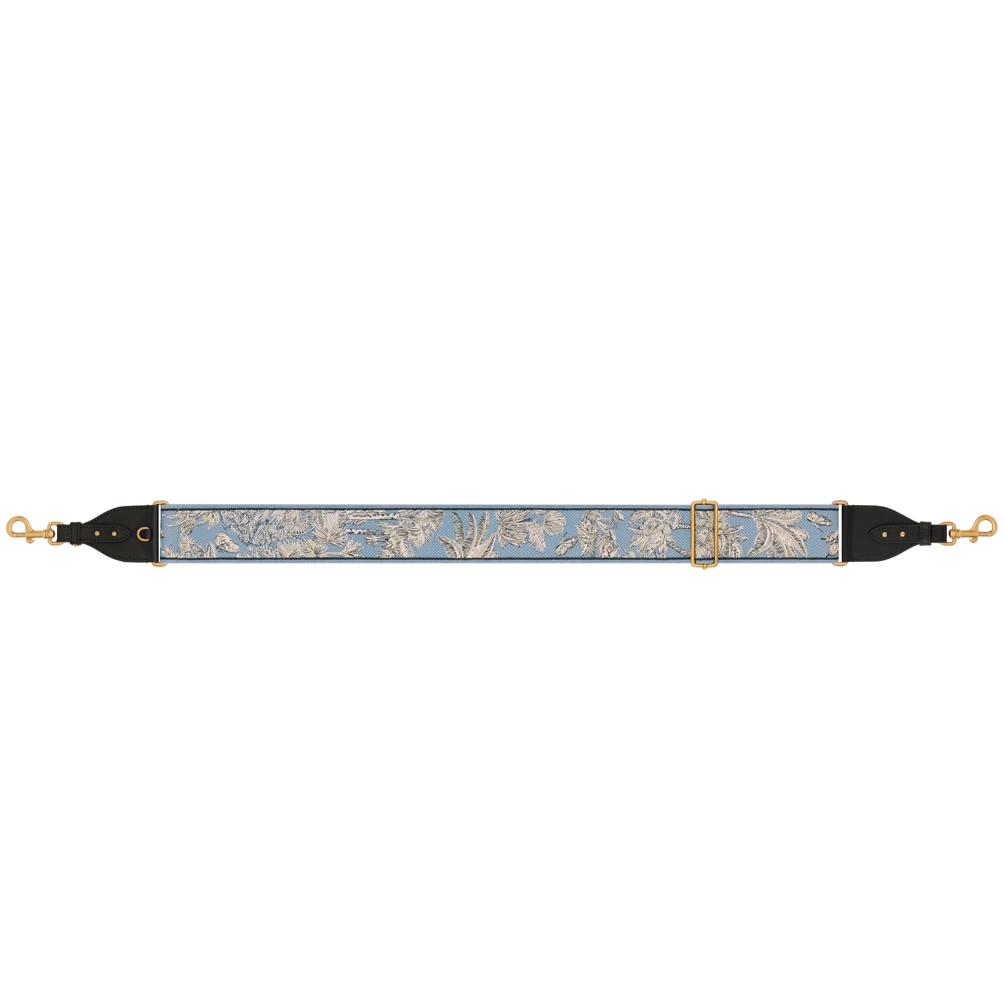 Adjustable Shoulder Strap with Ring Celestial Blue and White Toile de Jouy Palms Reverse Embroidery E07
