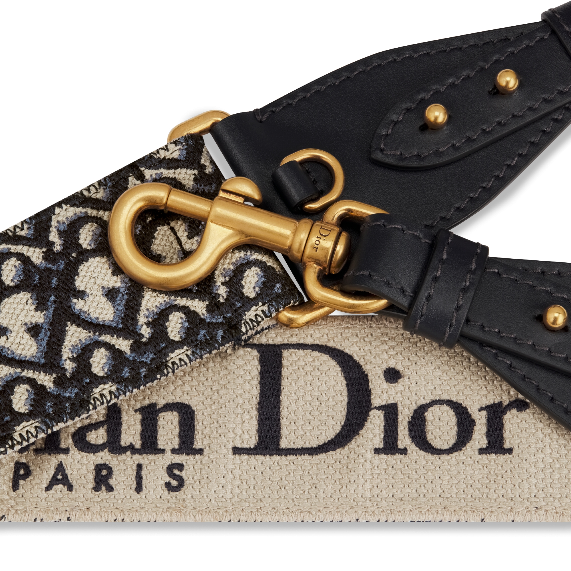 Verstelbare schouderband met ring Blauw Dior Oblique-borduursel E09