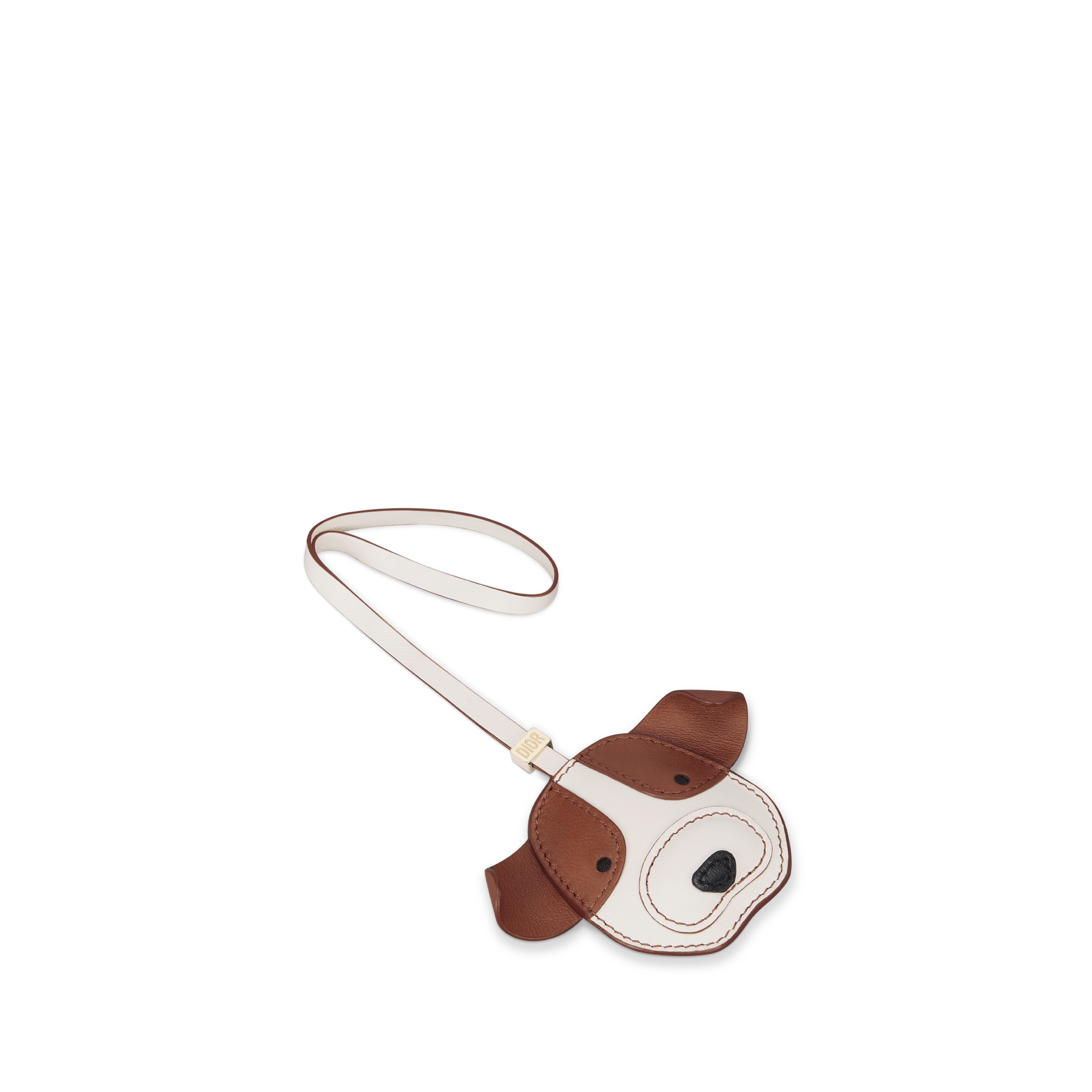 Kids' Bobby the Dog Charm Ivory and Brown Lambskin E03