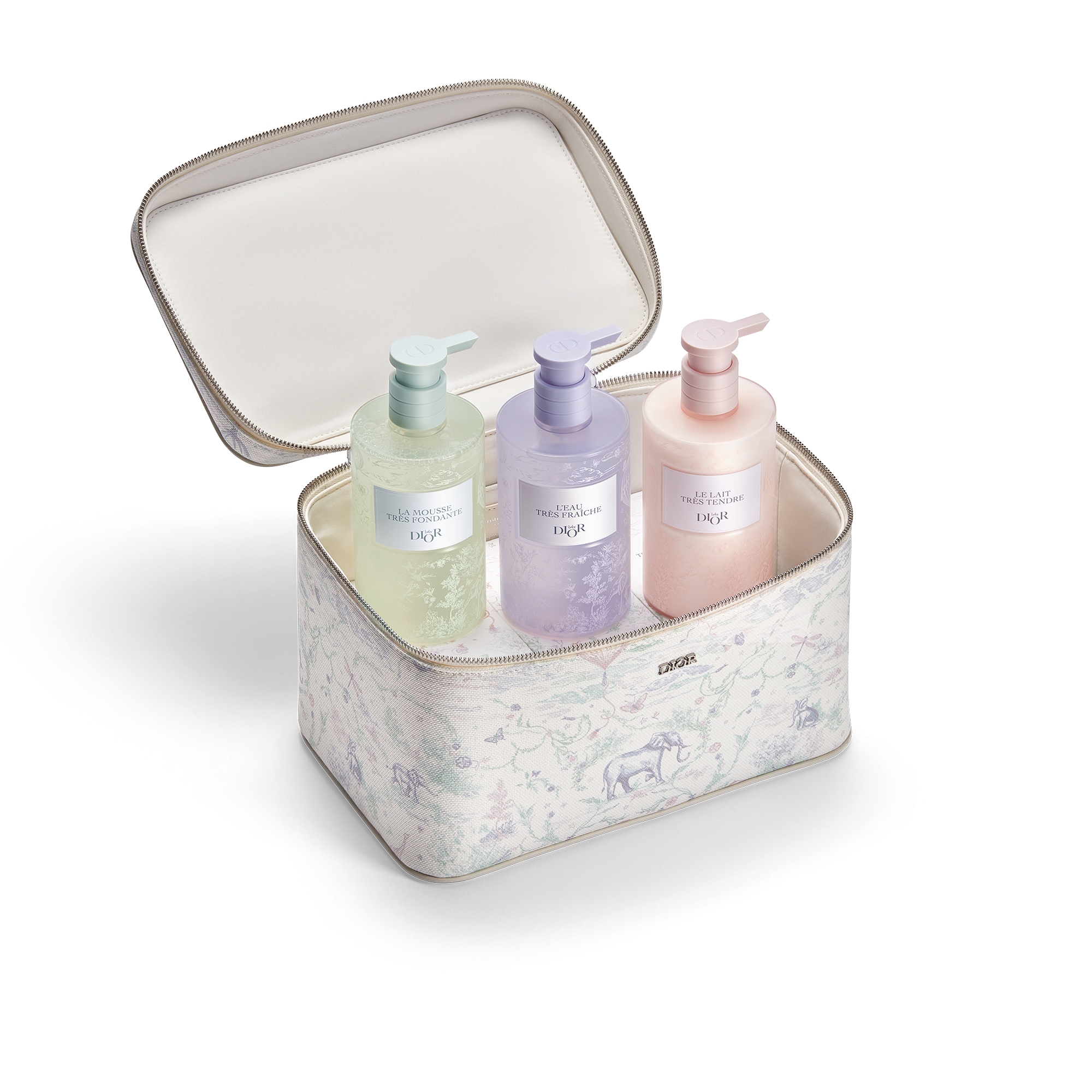 حقيبة مستلزمات العناية للأطفال الرضّع جلد العجل مع نمط توال دو جوي بألوان الباستيل على خلفية باللون العاجي E10