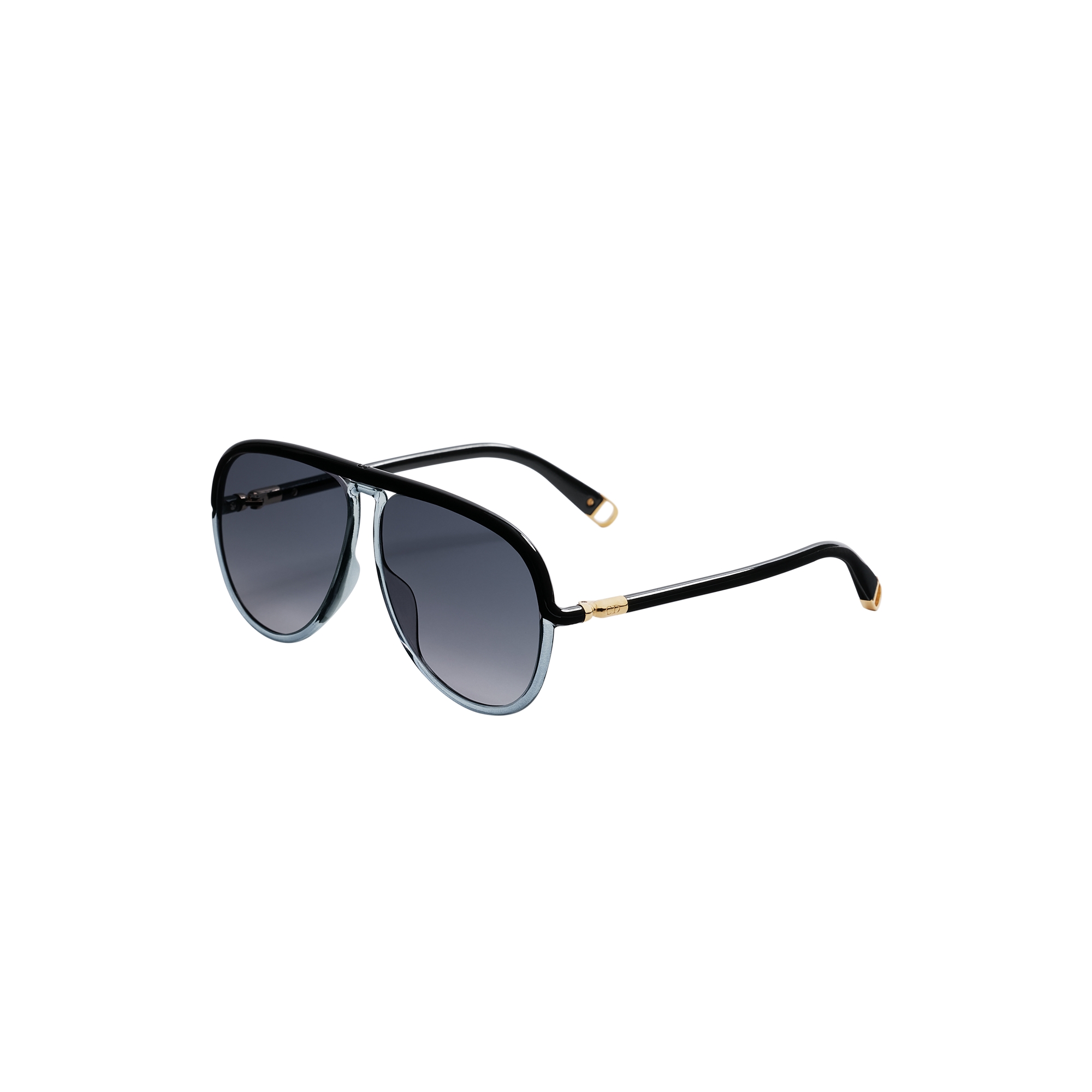  Gafas de sol aviador negro brillante y gris transparente