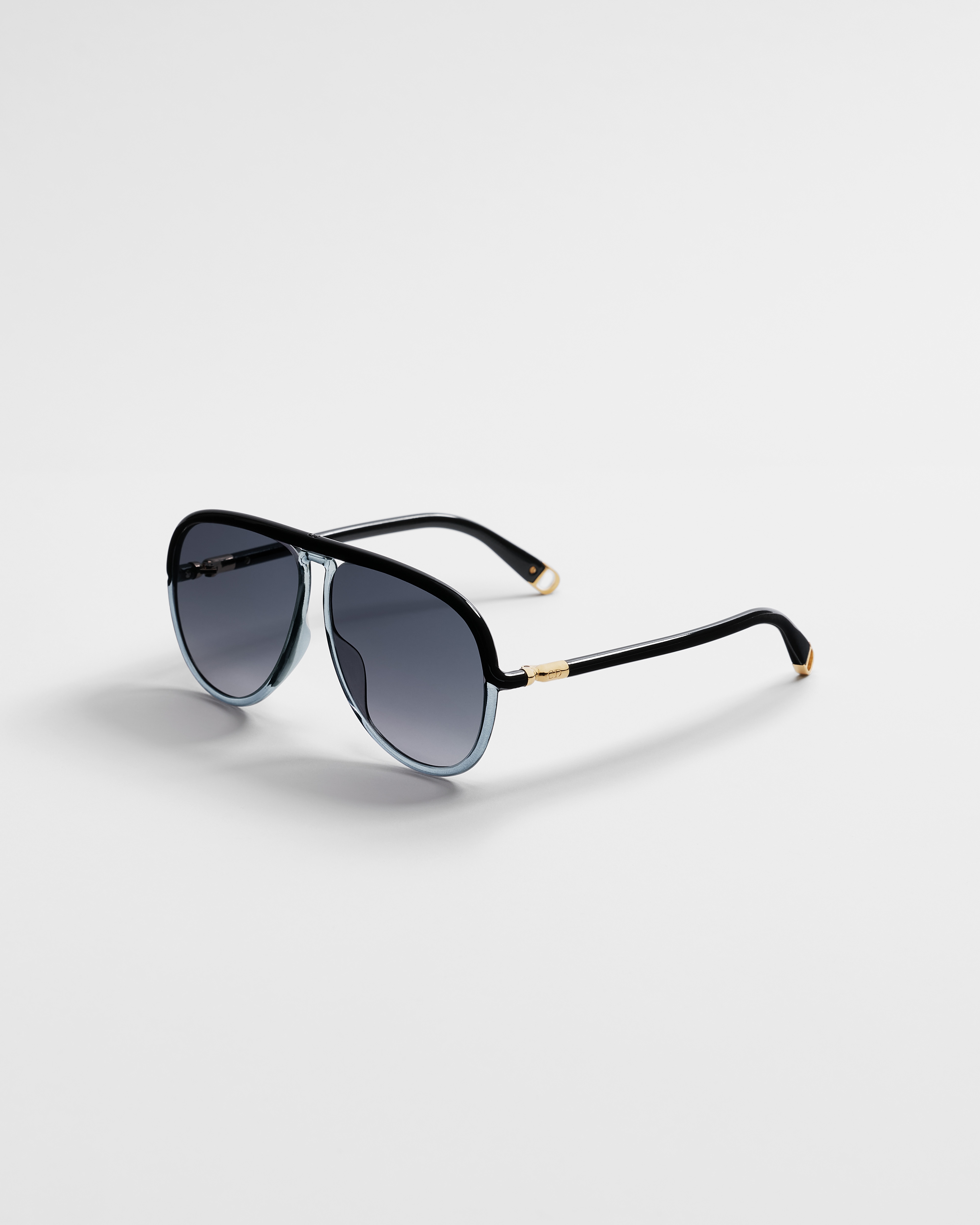 Dior Twincolors A1I Shiny Black and Transparent Gray Pilot Sunglasses E03