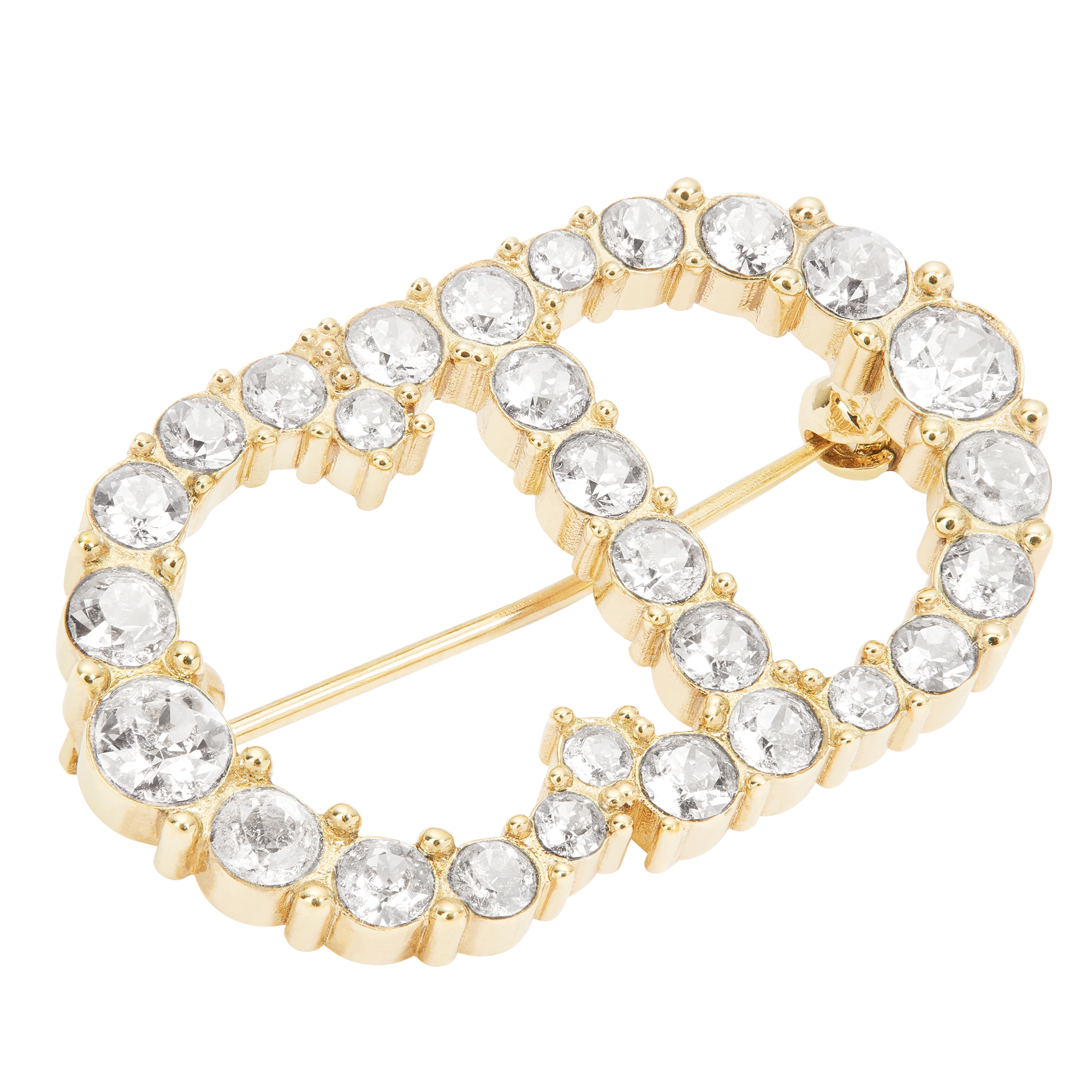 Clair D Lune Brooch Gold-Finish Metal and White Crystals E09