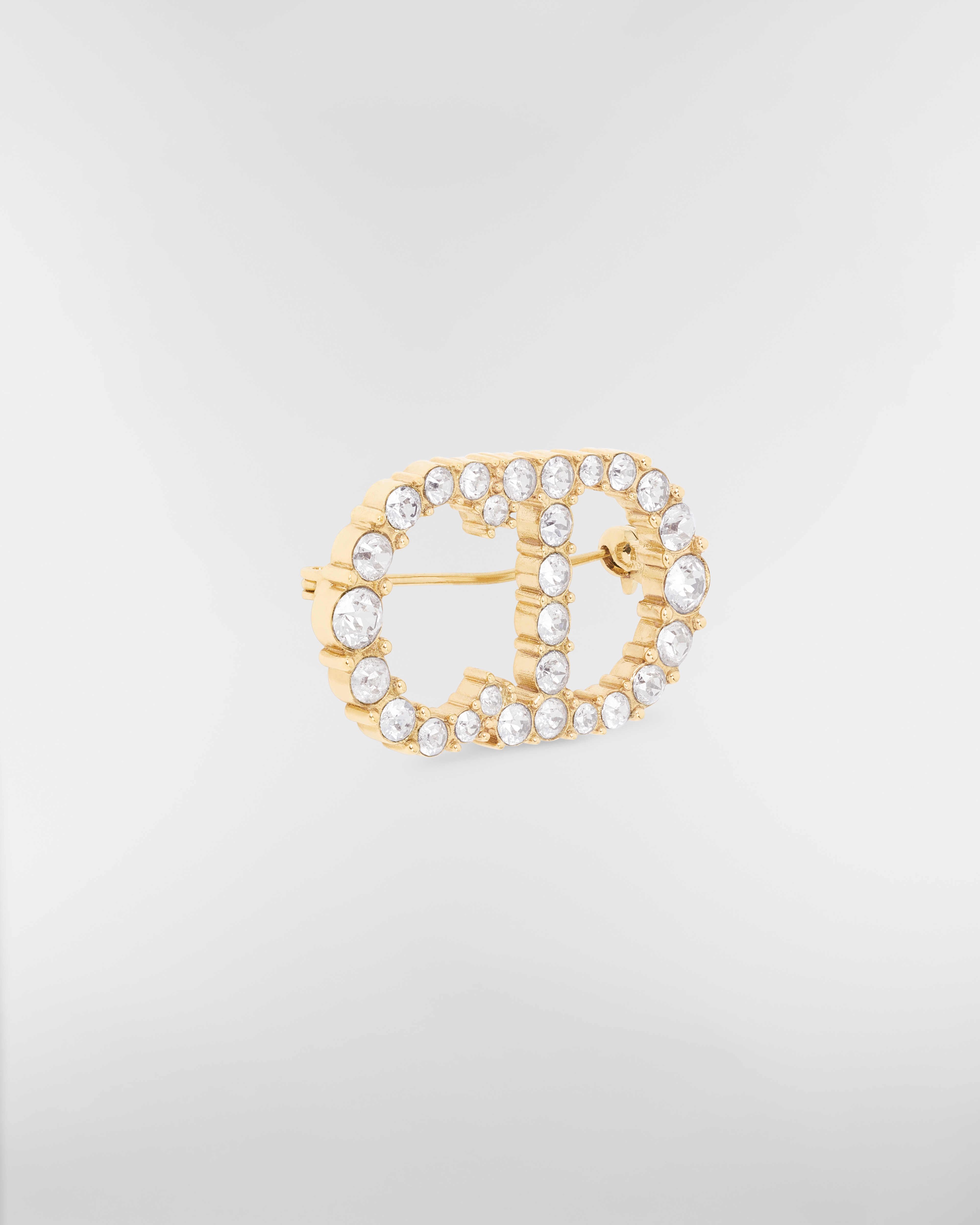 Clair D Lune Brooch Gold-Finish Metal and White Crystals E03