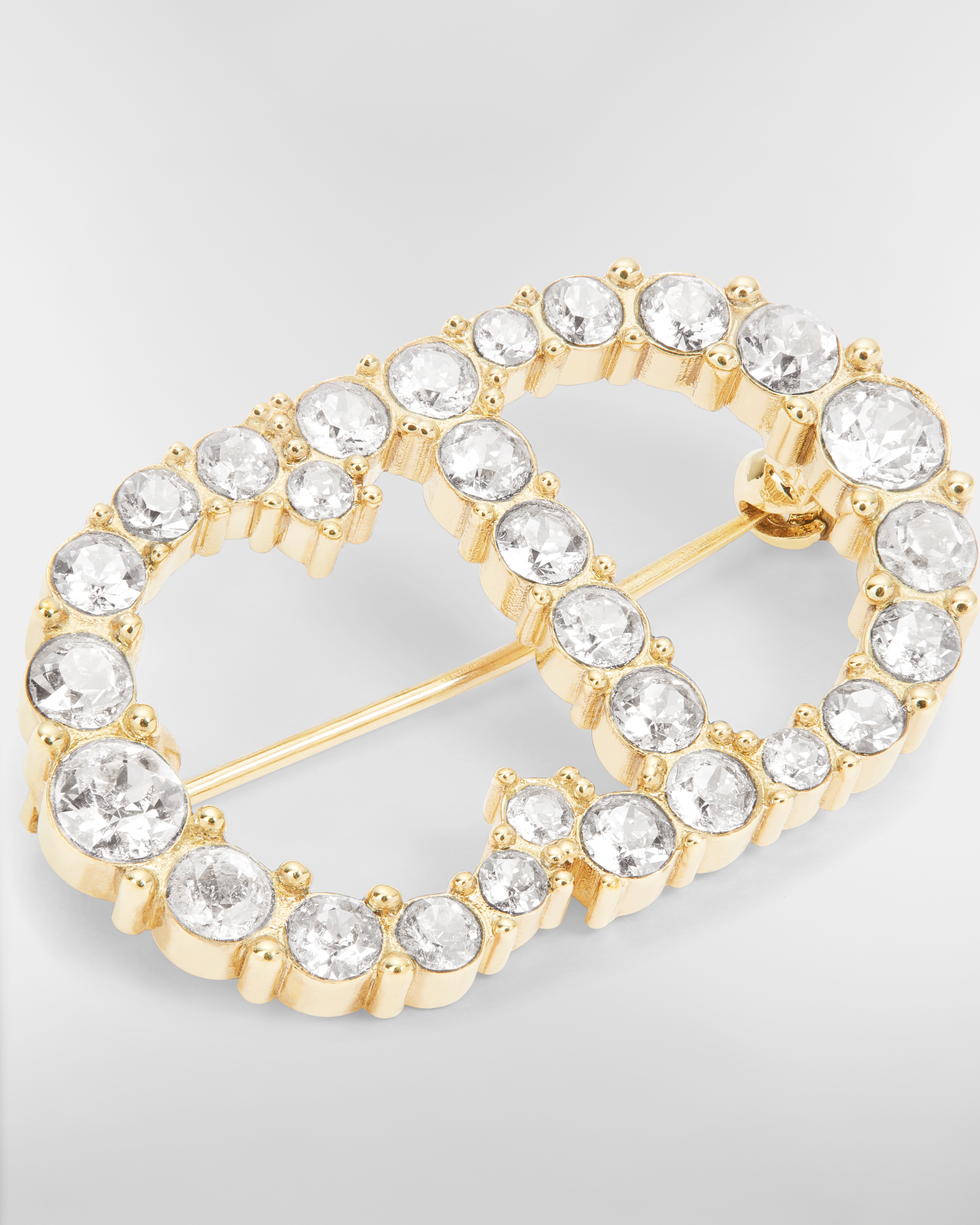 Clair D Lune Brooch Gold-Finish Metal and White Crystals E09