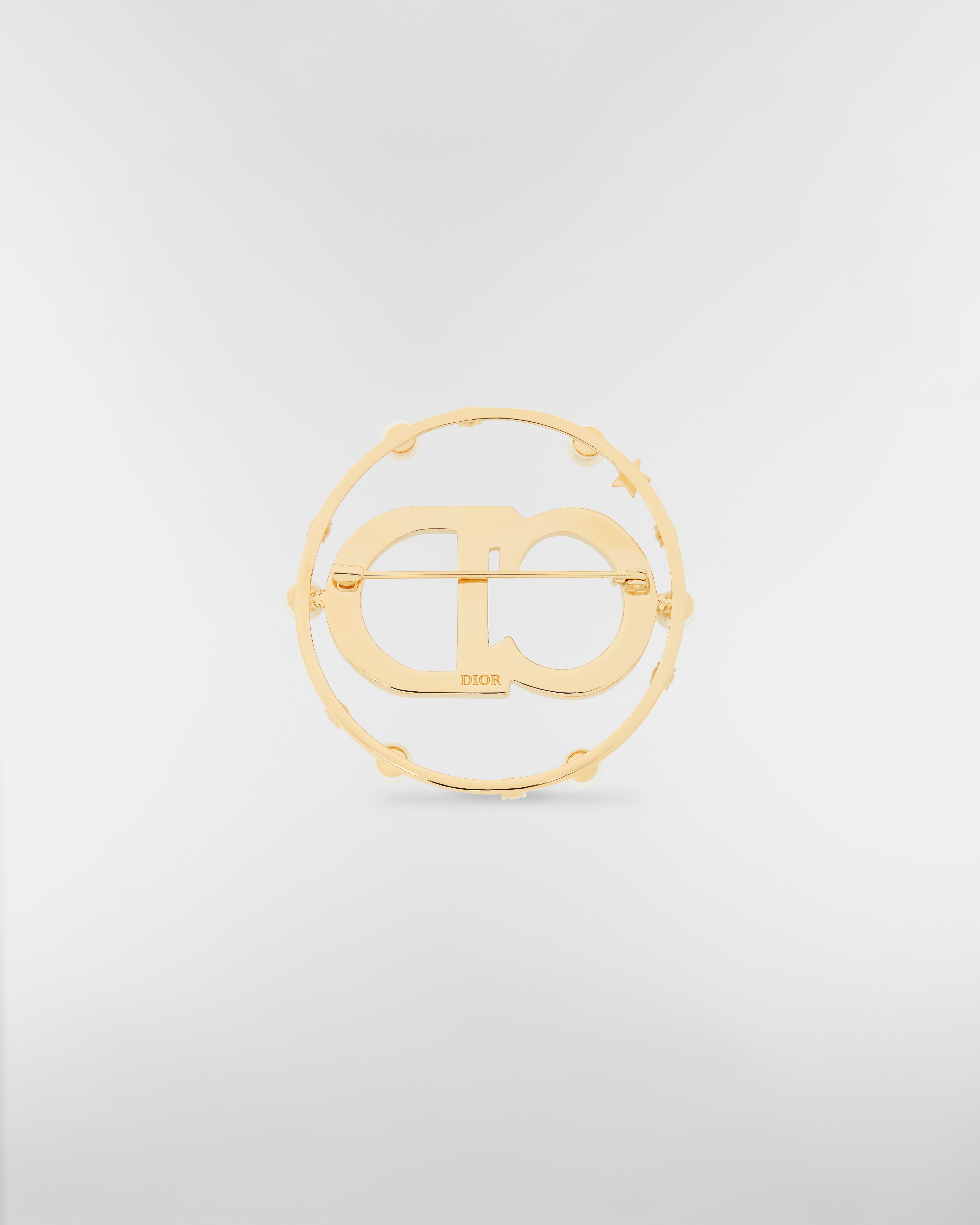 Clair D Lune Brooch Gold-Finish Metal, White Resin Pearls and White Crystals E08