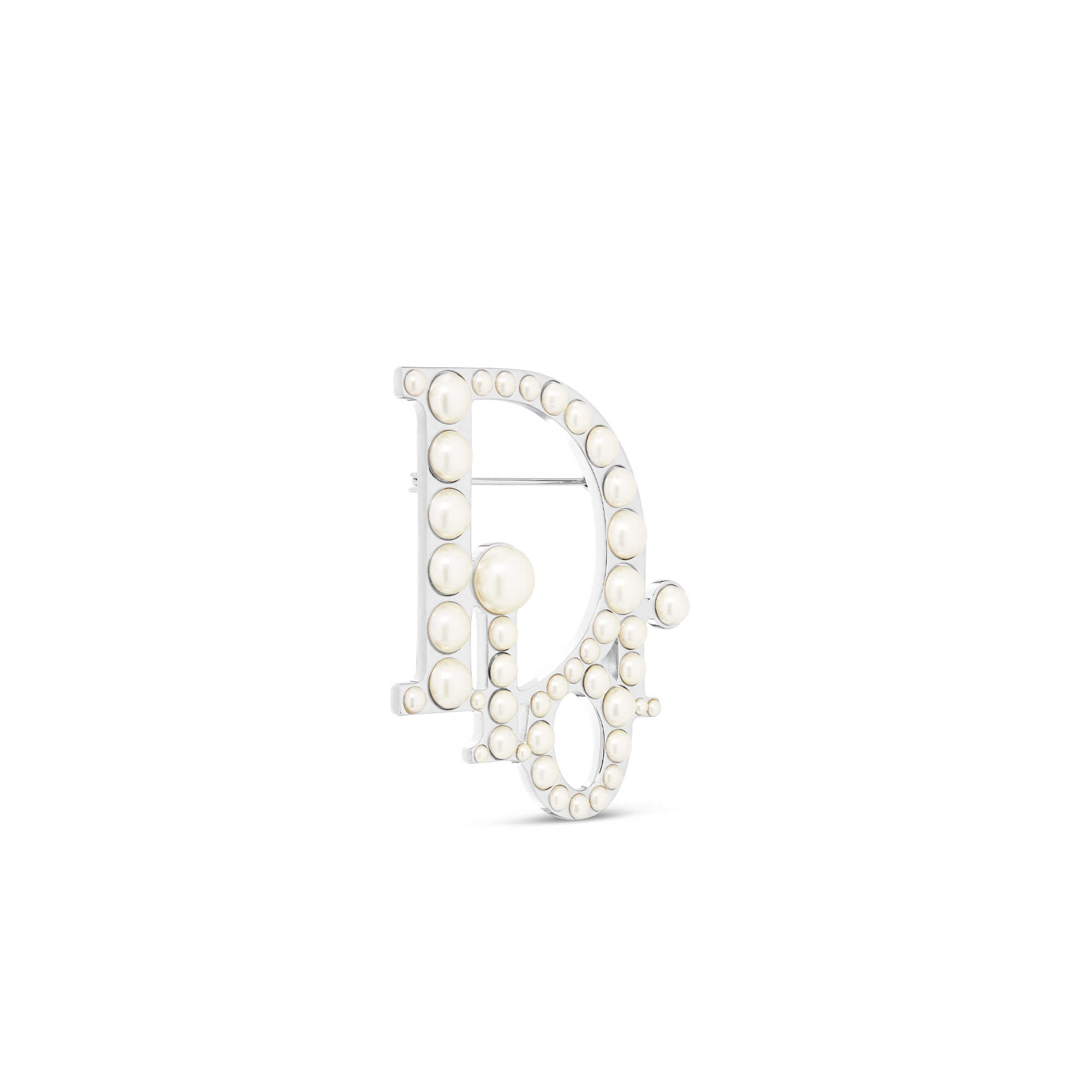 Broche Dior Oblique Abalorios de resina blancos y latón plateado E03