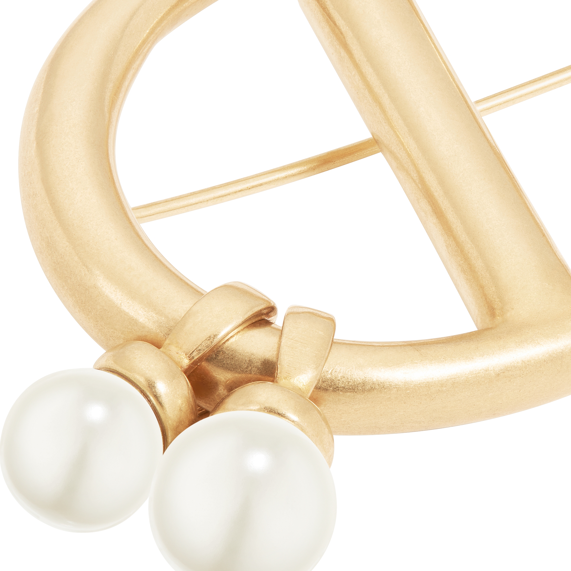 CD Navy Brooch Antique Gold-Finish Metal and White Resin Pearls E09