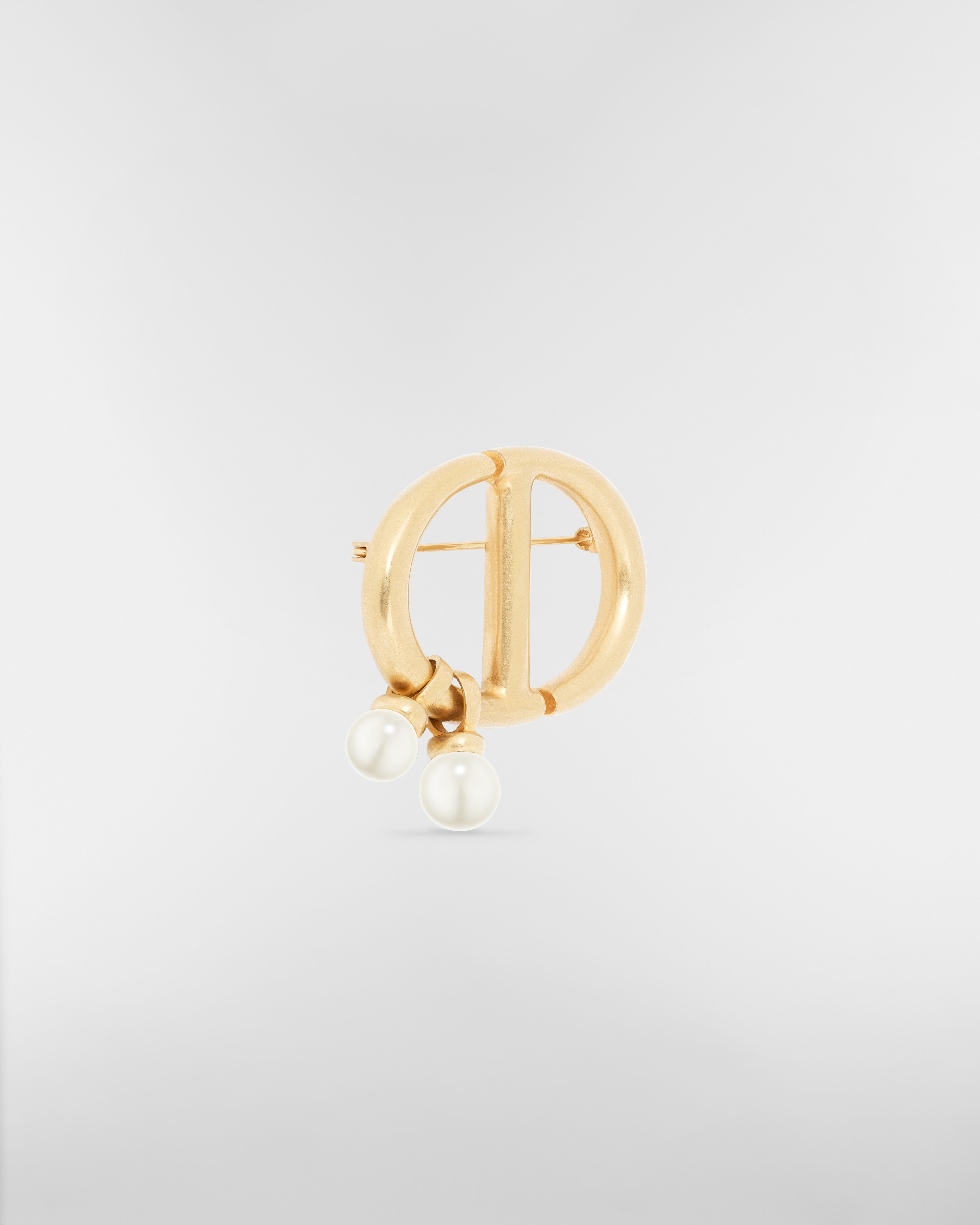 CD Navy Brooch Antique Gold-Finish Metal and White Resin Pearls E03