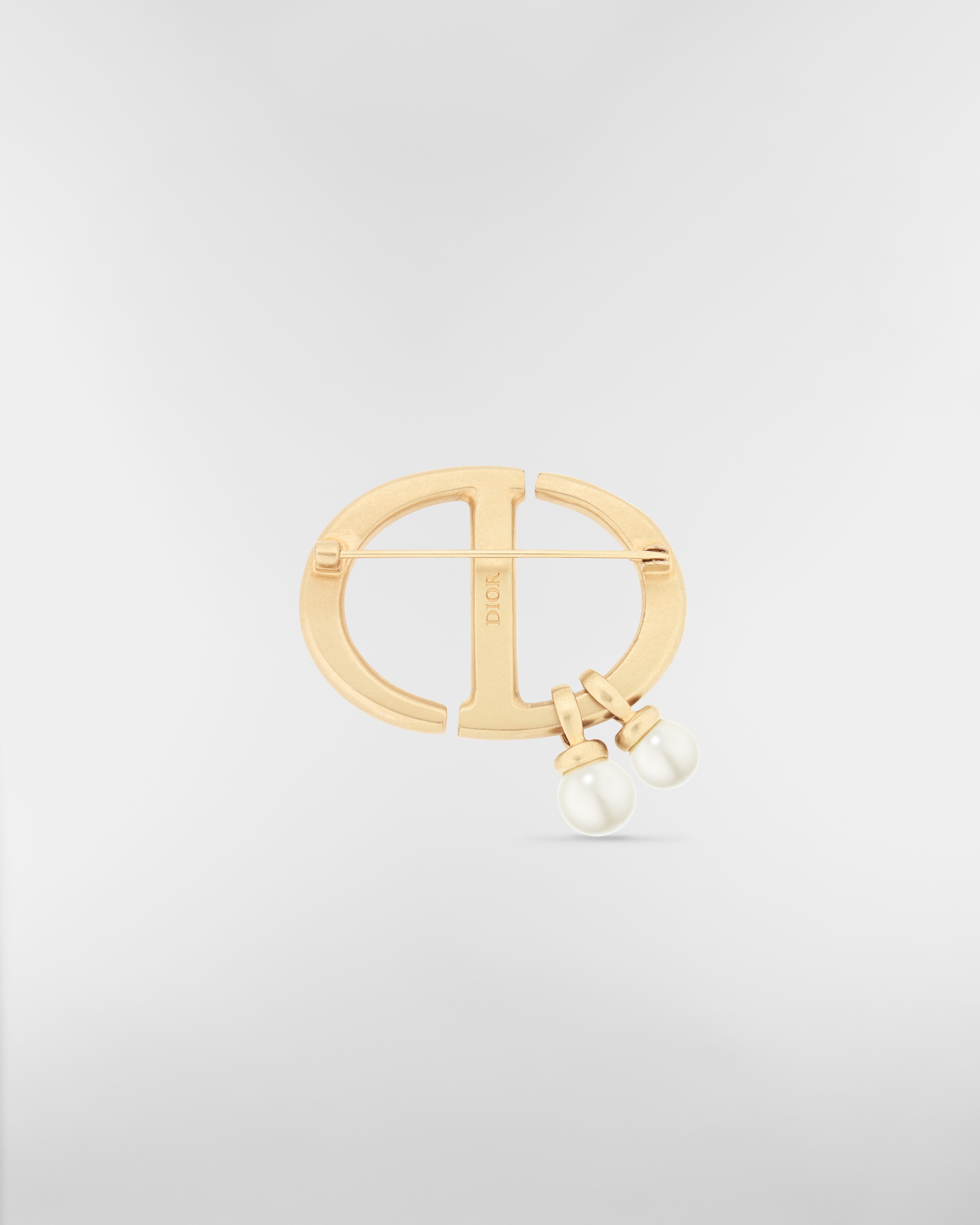 CD Navy Brooch Antique Gold-Finish Metal and White Resin Pearls E08