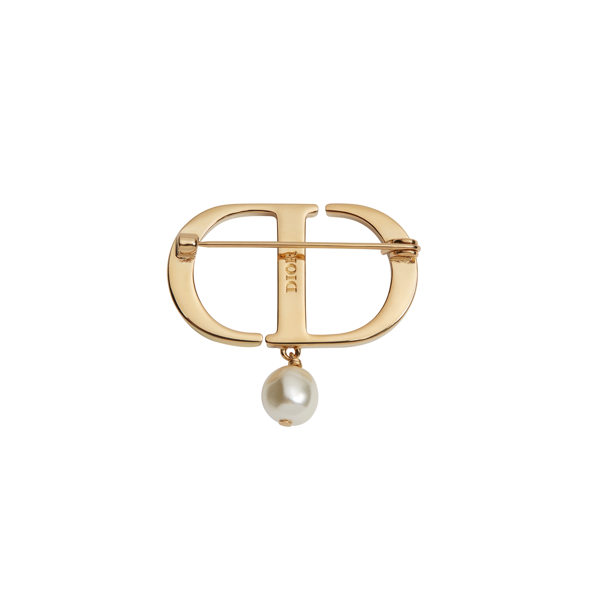 Petit CD Brooch Gold-Finish Metal with a White Resin Pearl and Silver-Tone Crystals E08