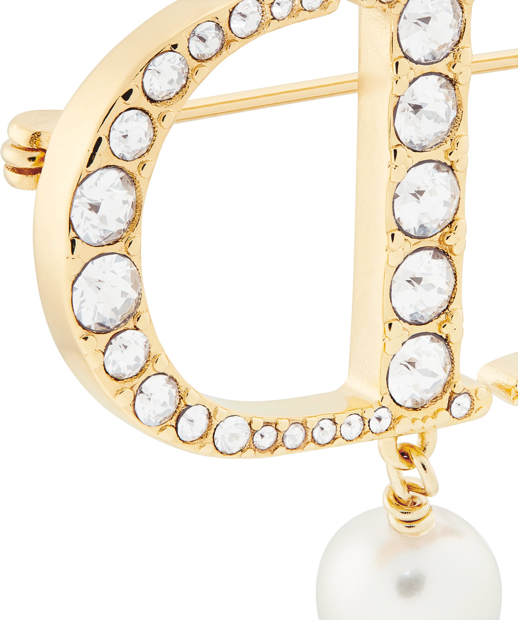 Petit CD Brooch Antique Gold-Finish Metal with White Resin Pearl and  Silver-Tone Crystals | DIOR