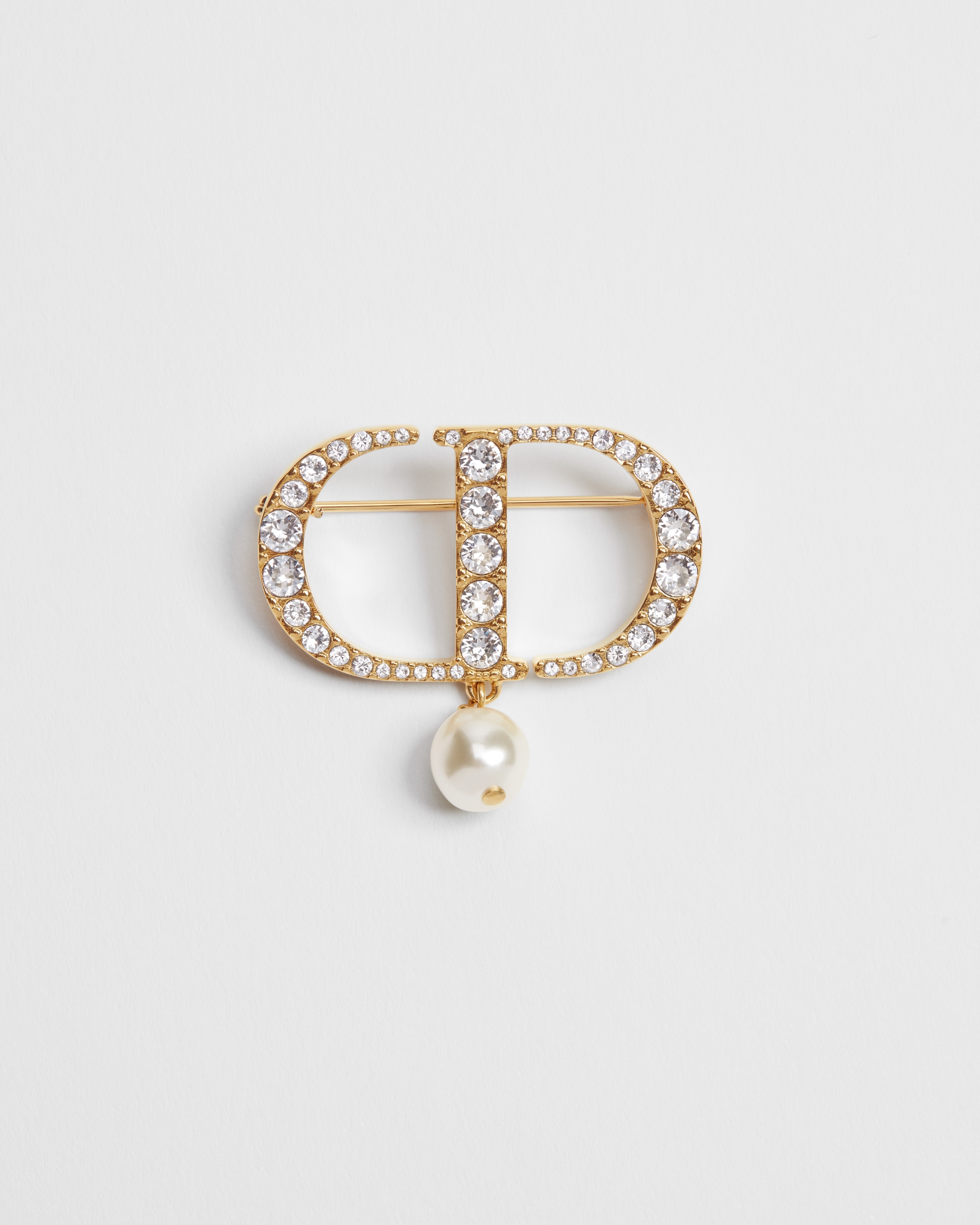 Petit CD 브로치 골드 피니시 메탈, 화이트 레진 진주, 실버 톤 크리스탈 E01