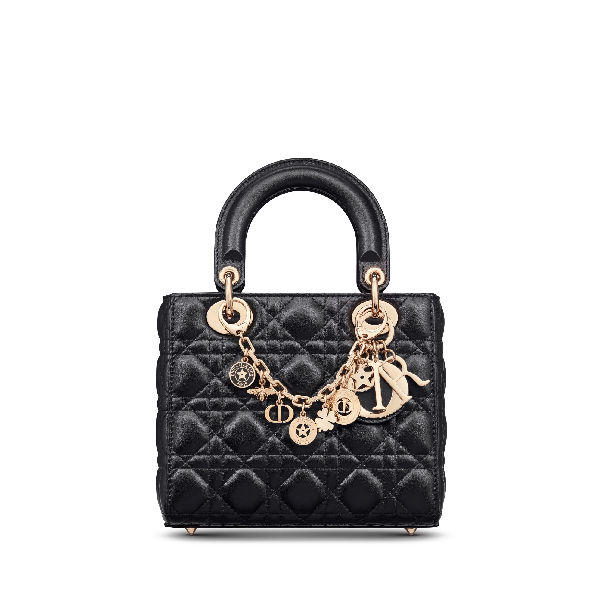 30 Montaigne Bag Charm Gold-Finish Metal and Black Lacquer E12