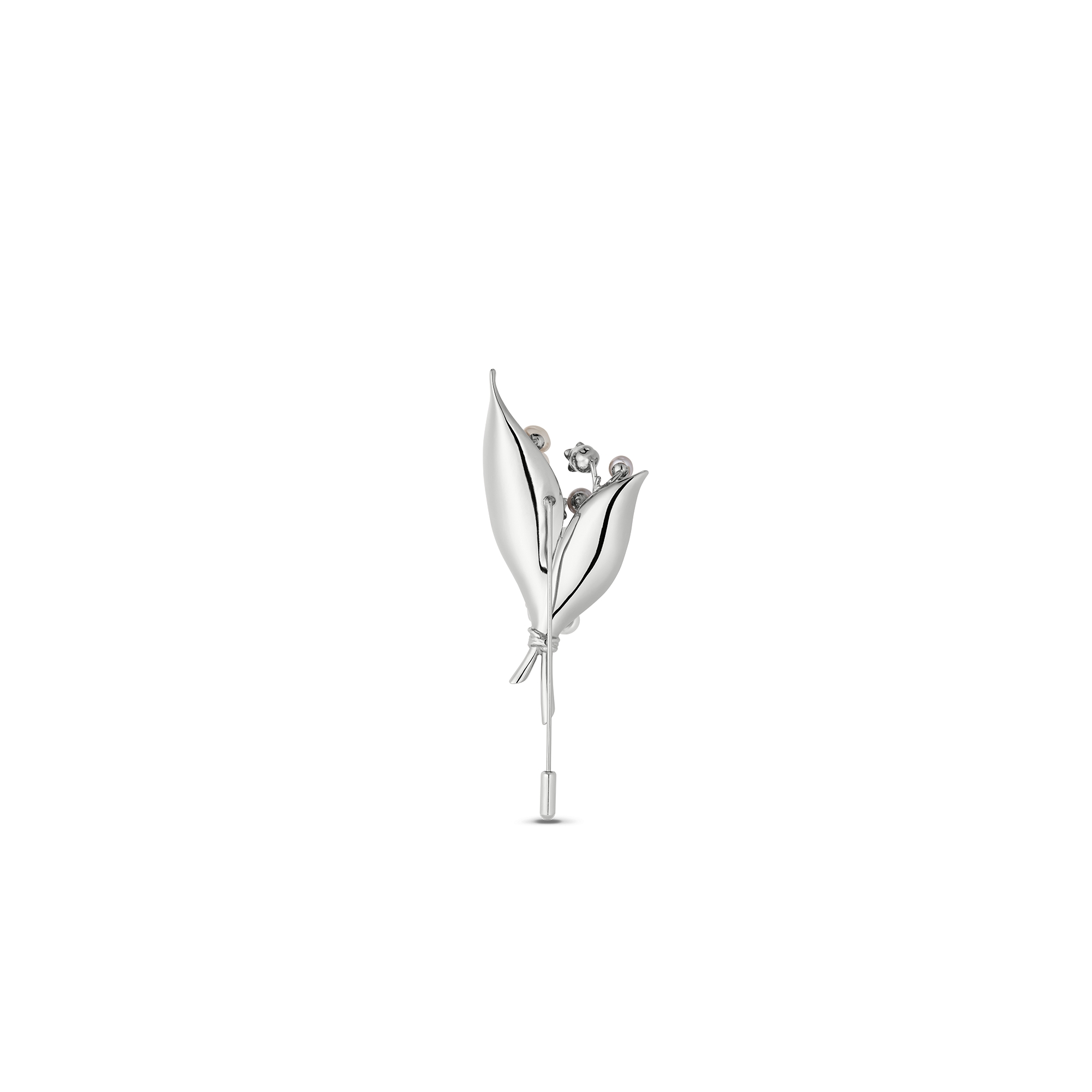 Lily of the Valley Brooch Silver-Finish Brass with Gray and White Freshwater Pearls E08