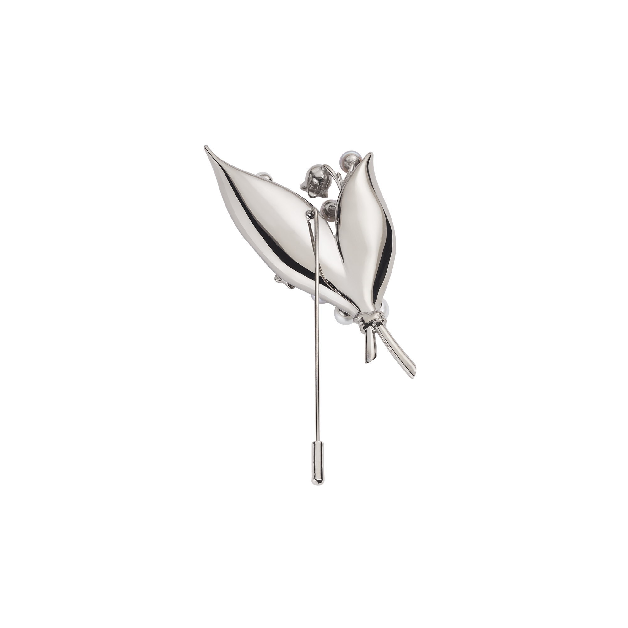 Lily of the Valley Brooch Silver-Finish Brass with Gray and White Freshwater Pearls E08