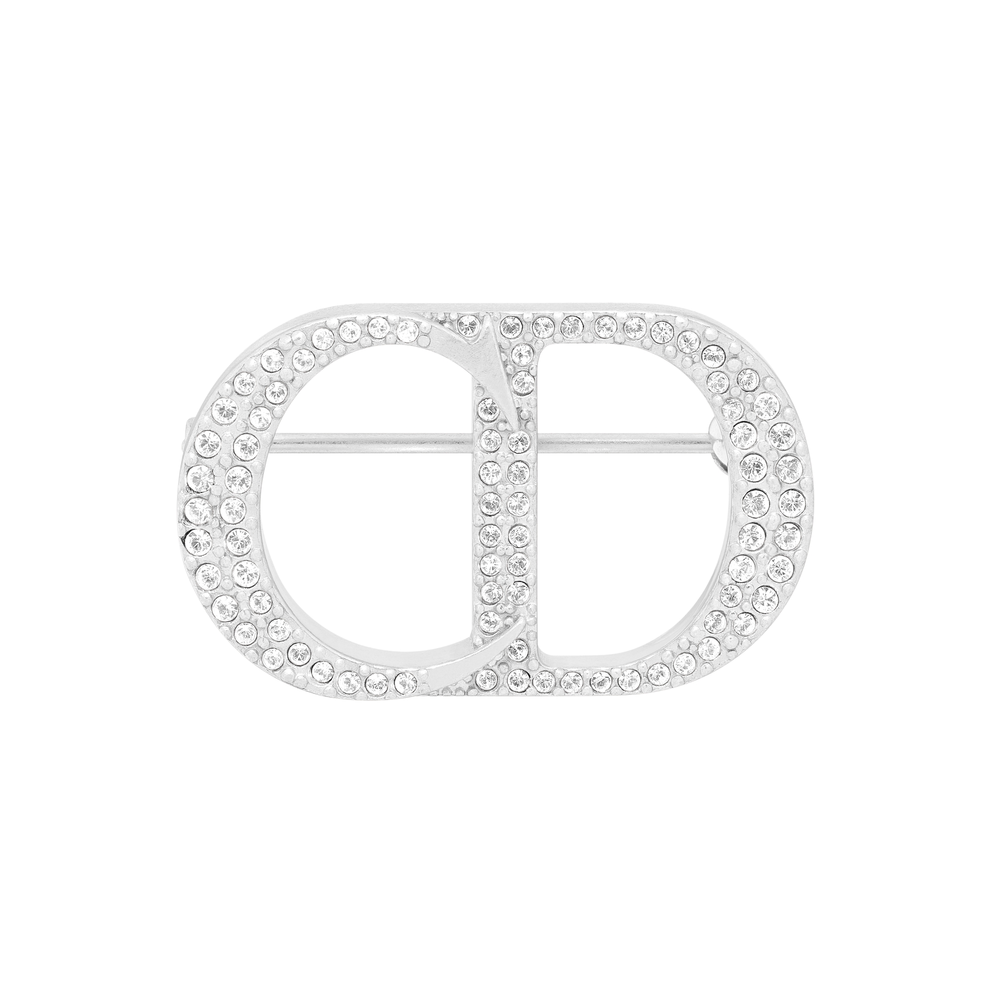 CD Icon Brooch Silver and White Crystals E01