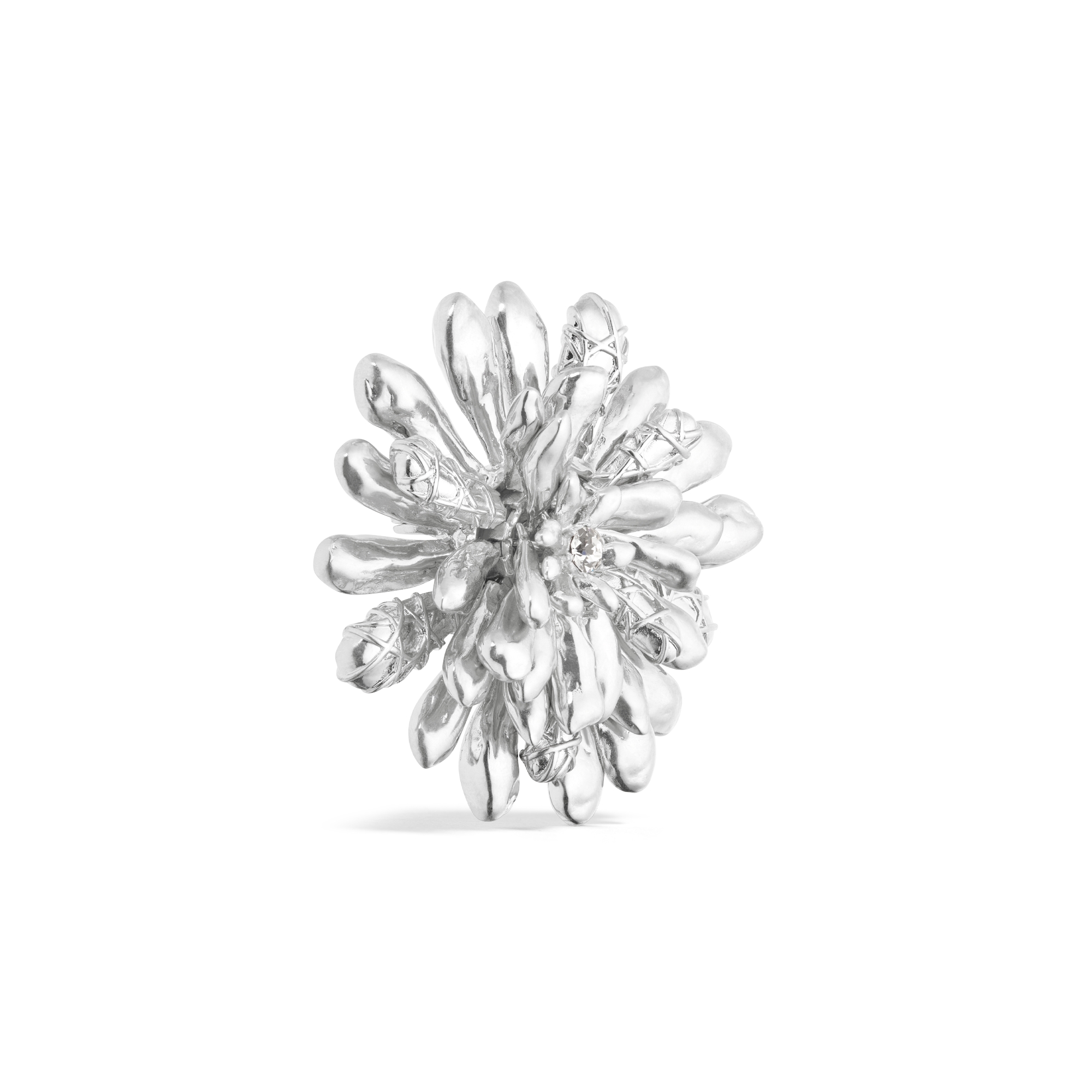 Cannage Brooch Silver-Finish Brass and White Crystal E03