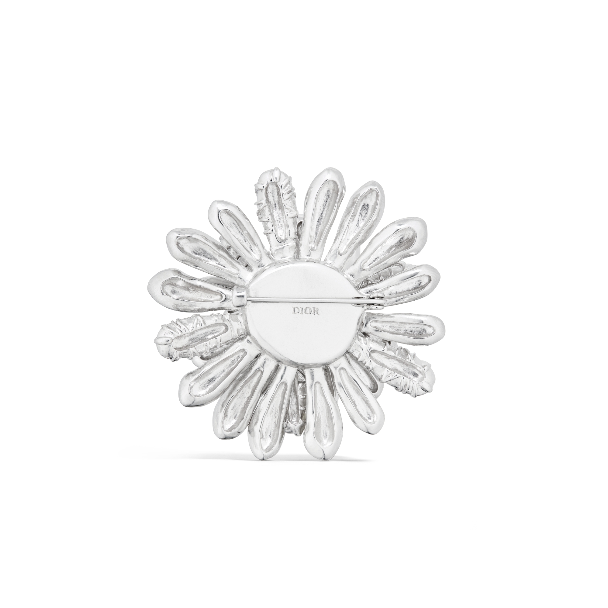 Cannage Brooch Silver-Finish Brass and White Crystal E08
