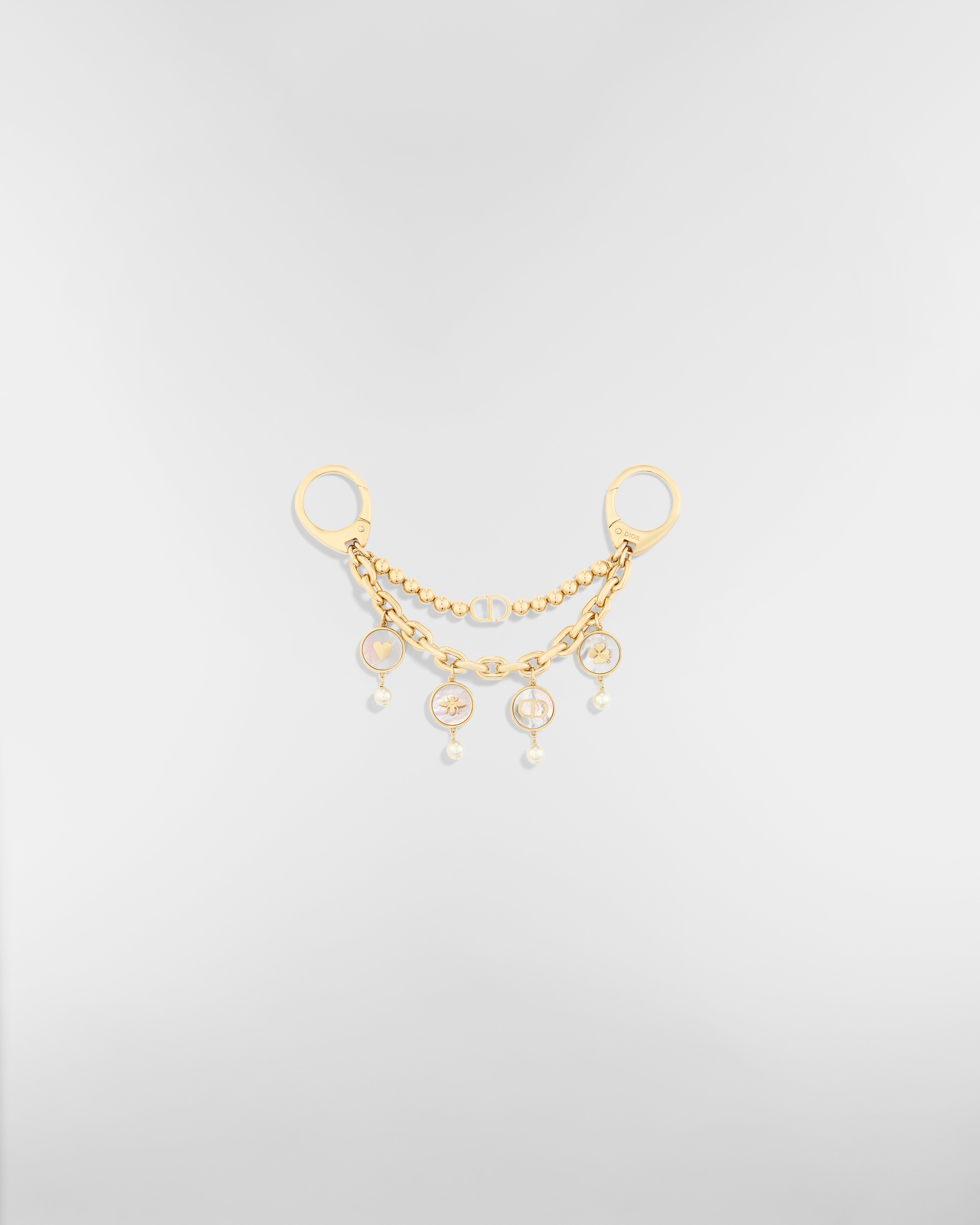 D-Luck 手袋吊饰 金色饰面金属、白色树脂珠饰和白色珍珠母贝 E01