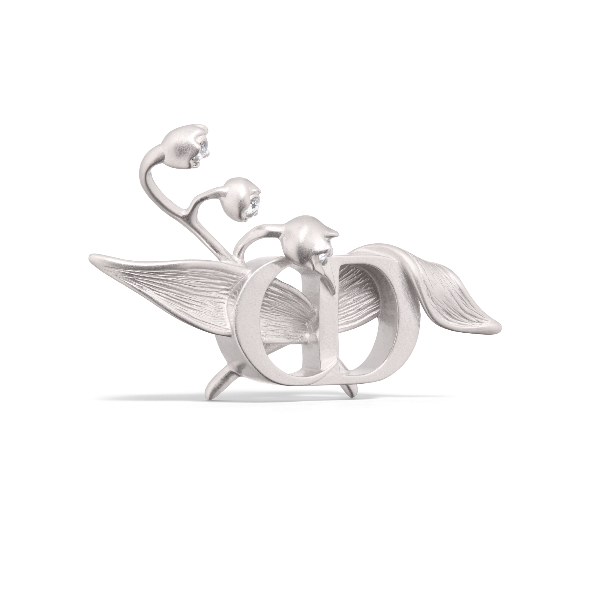 CD Lily of the Valley Brosche Silber mit Kristallen in Weiß E03