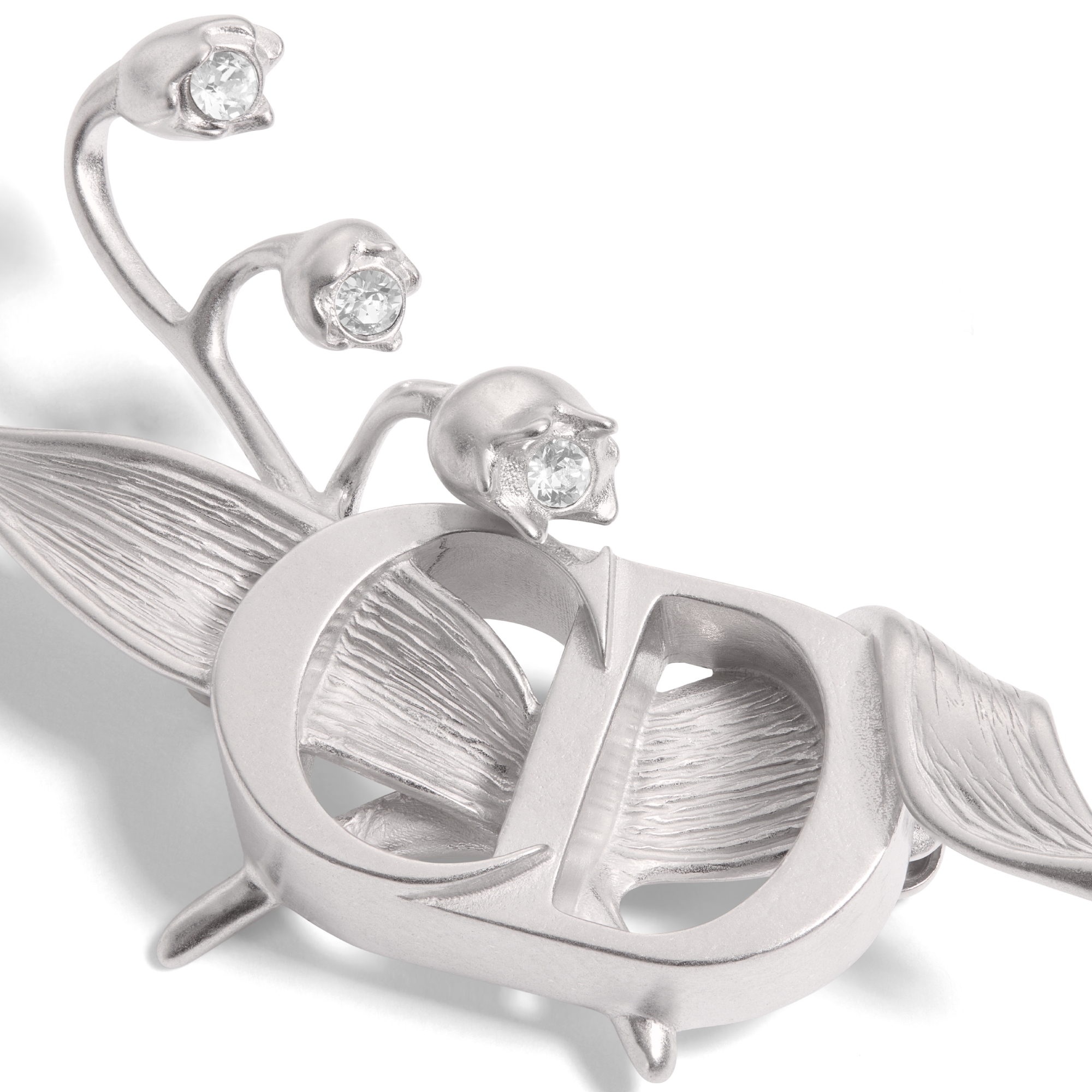 CD Lily of the Valley Brosche Silber mit Kristallen in Weiß E09