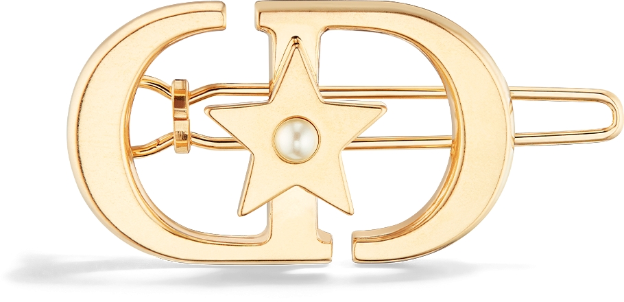 Lucky 30 Montaigne Barrette Gold-Finish Metal and White Resin Pearl | DIOR