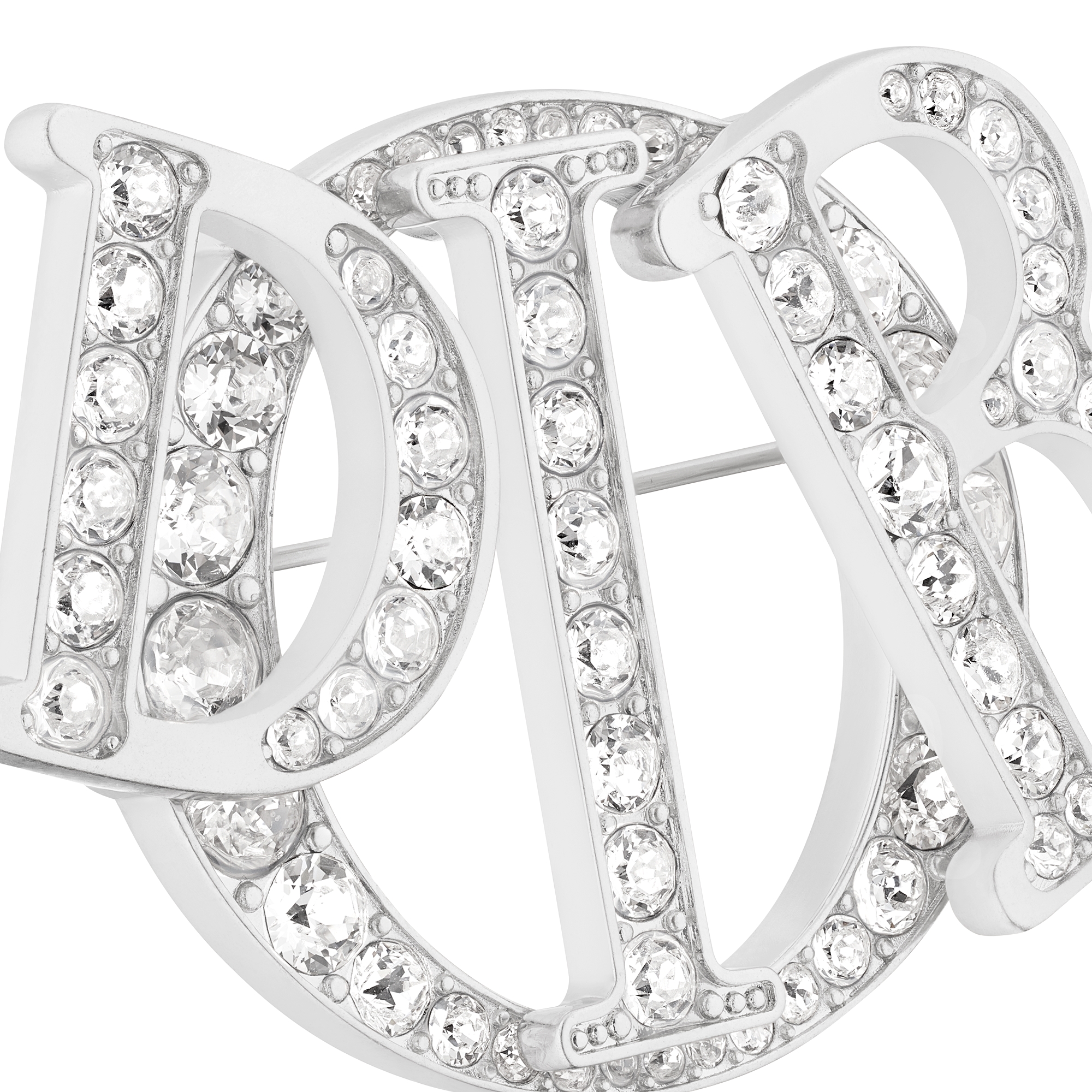 Dior Charm Brooch Silver-Finish Brass and White Crystals E09