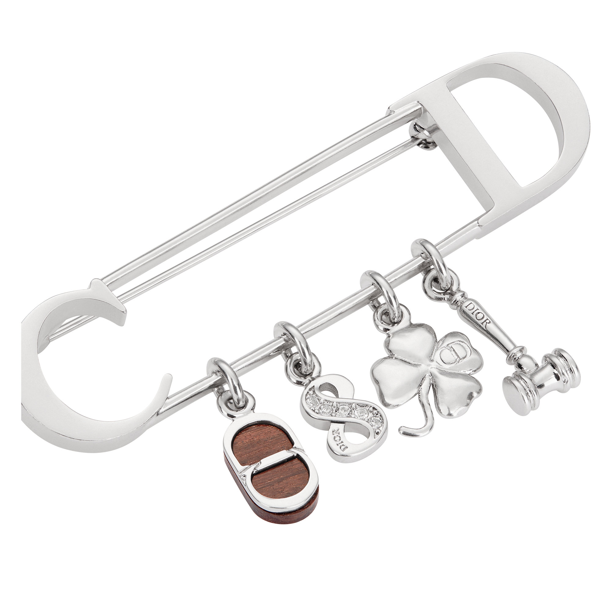 Knock on Wood Brooch Silver-Finish Brass, Santos Wood and White Crystals E09