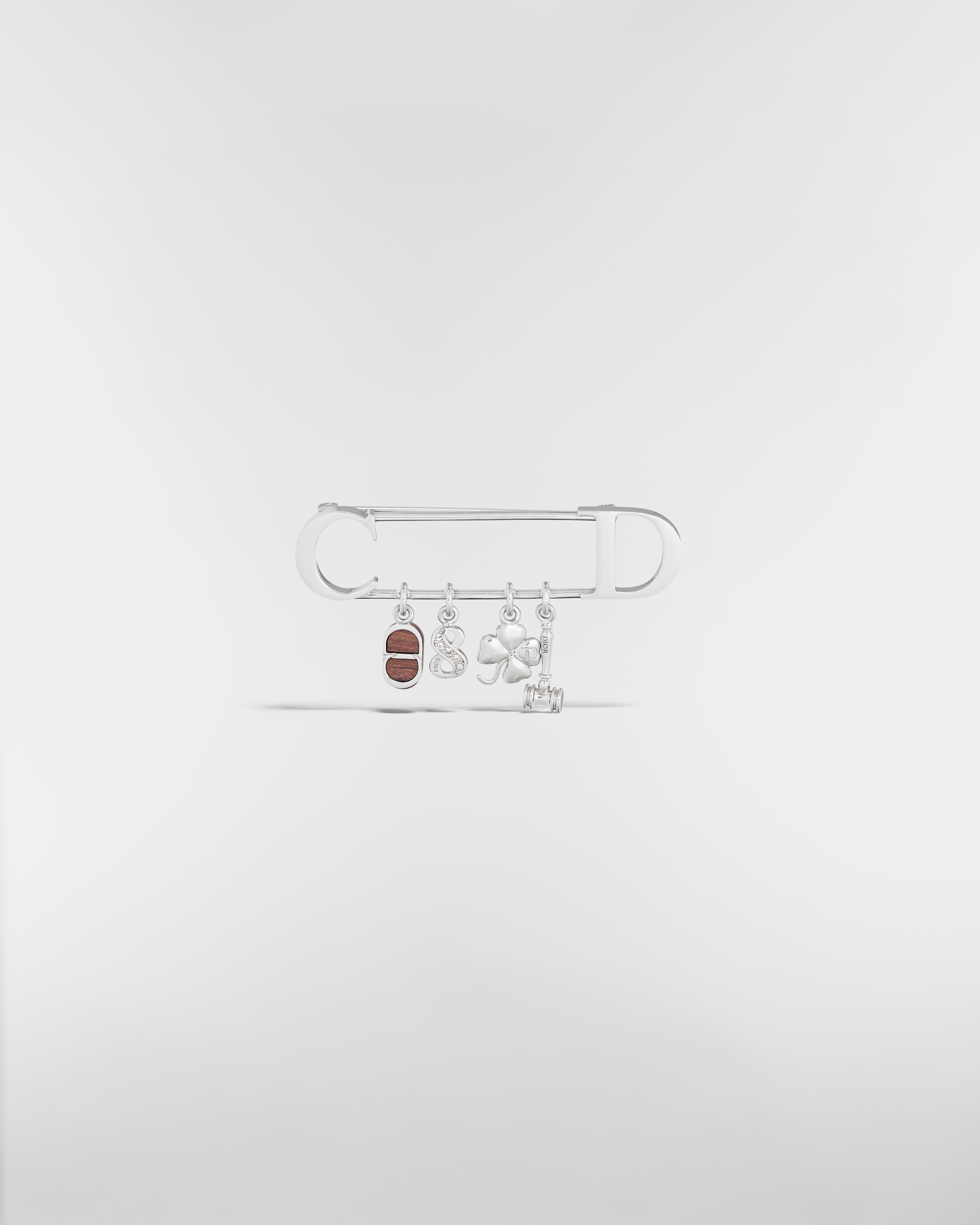 Knock on Wood Brooch Silver-Finish Brass, Santos Wood and White Crystals E01