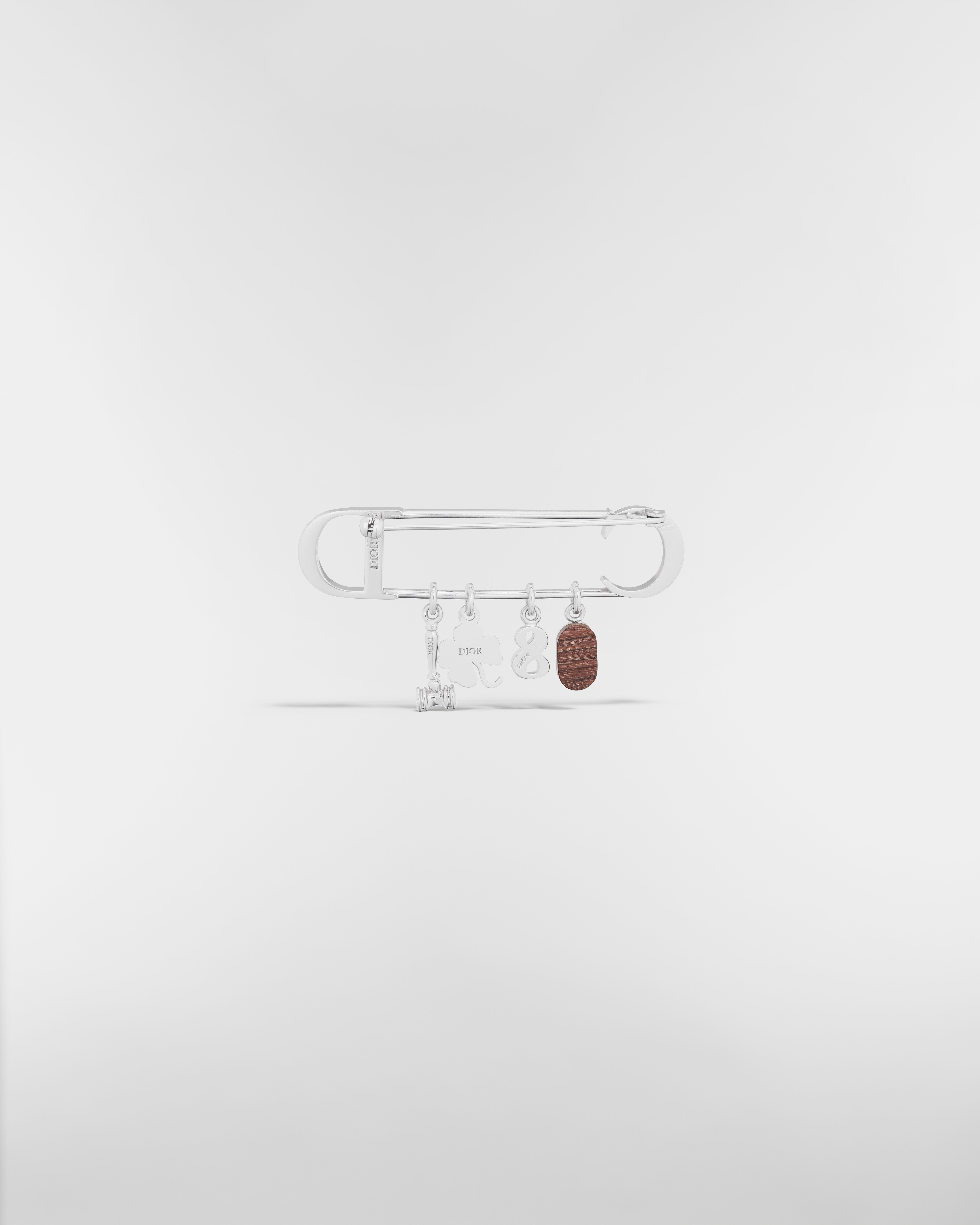 Knock on Wood Brooch Silver-Finish Brass, Santos Wood and White Crystals E08