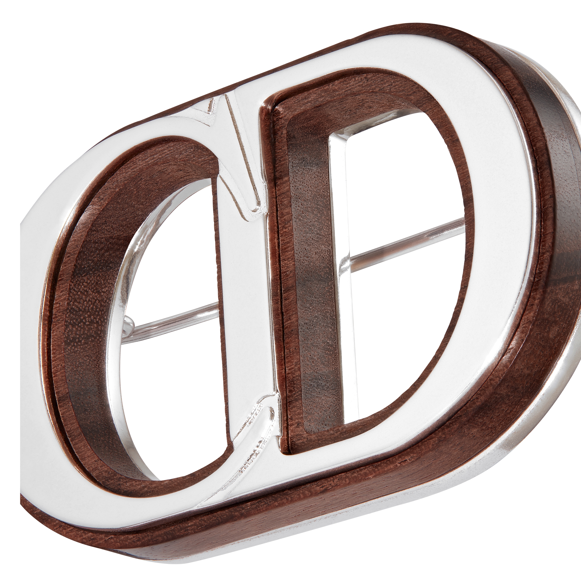 Knock on Wood Brooch Silver-Finish Brass and Santos Wood E09