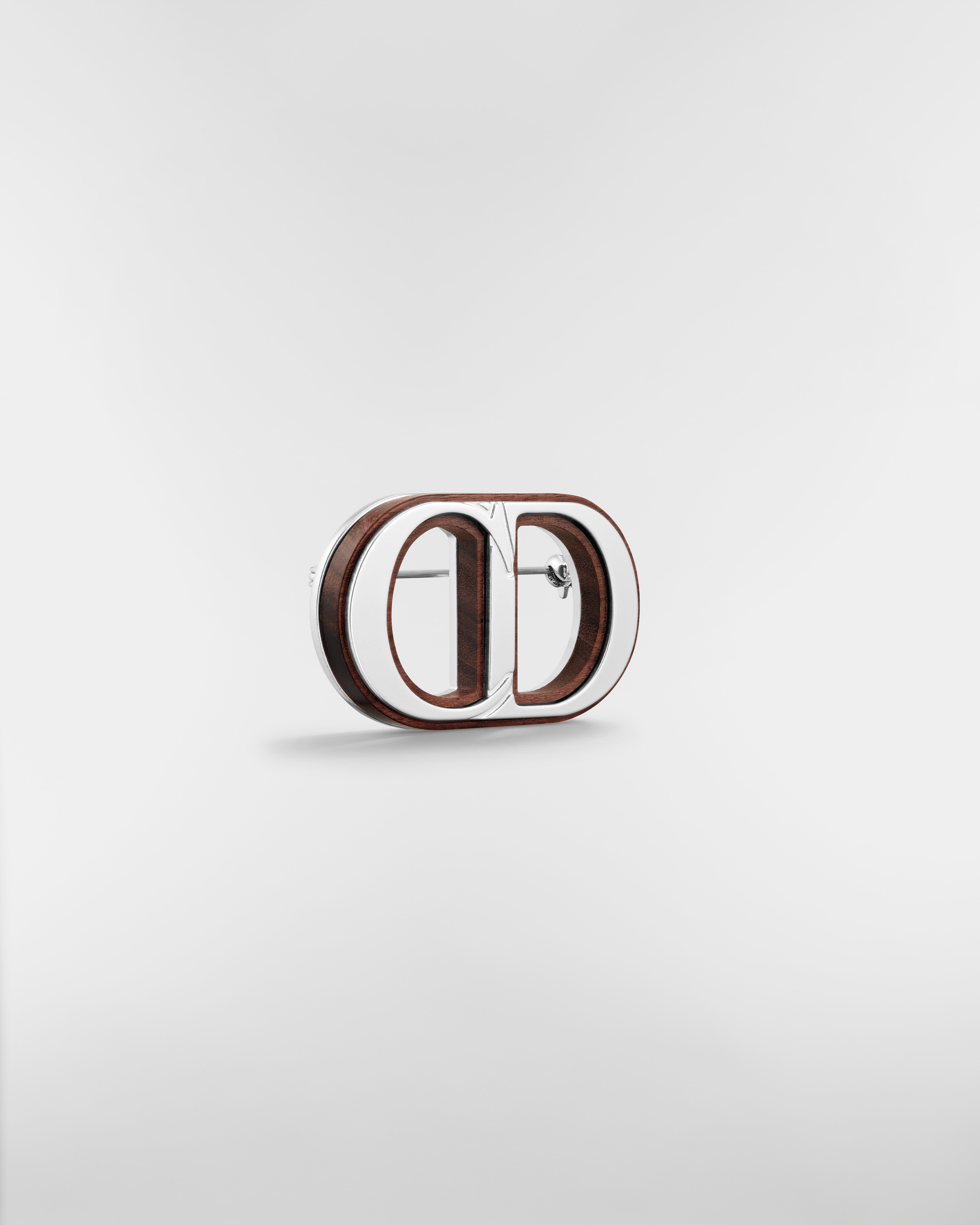 Broche Knock on Wood Laiton argenté et bois de Santos E03