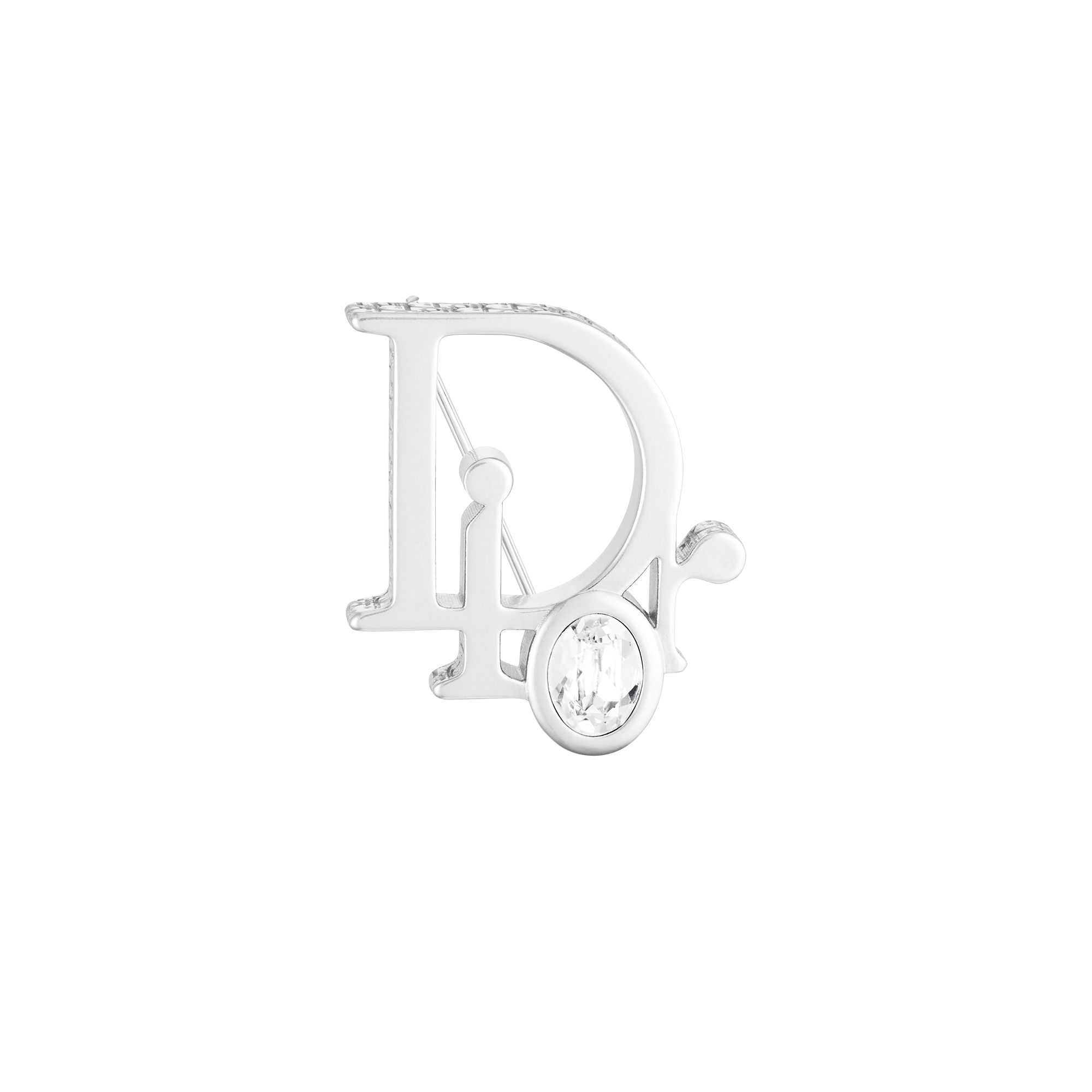 Dior Sparkle Brooch Silver-Finish Brass with White Crystal and Gray Resin E01