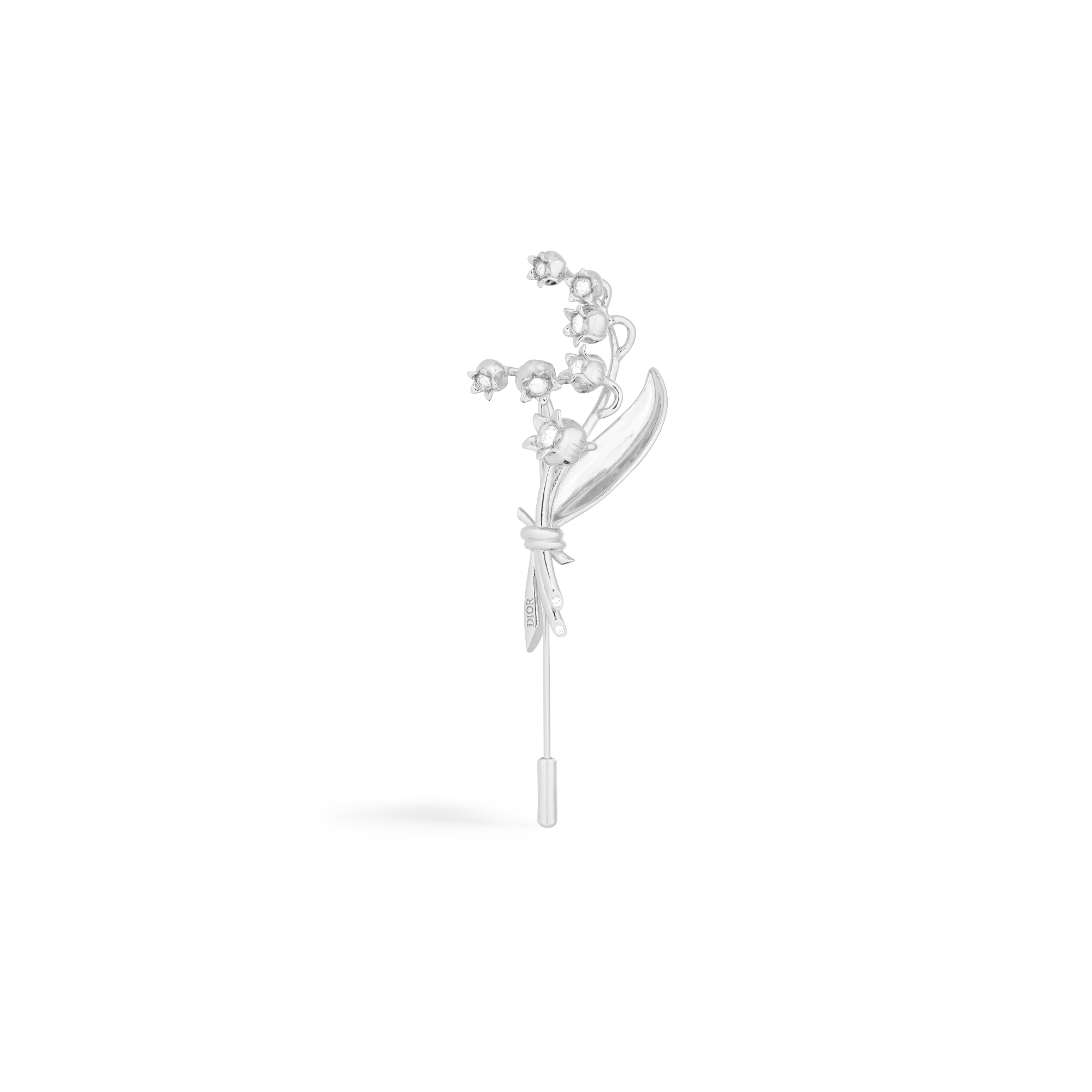 Lily of the Valley Brooch Silver-Finish Brass and White Crystals E01