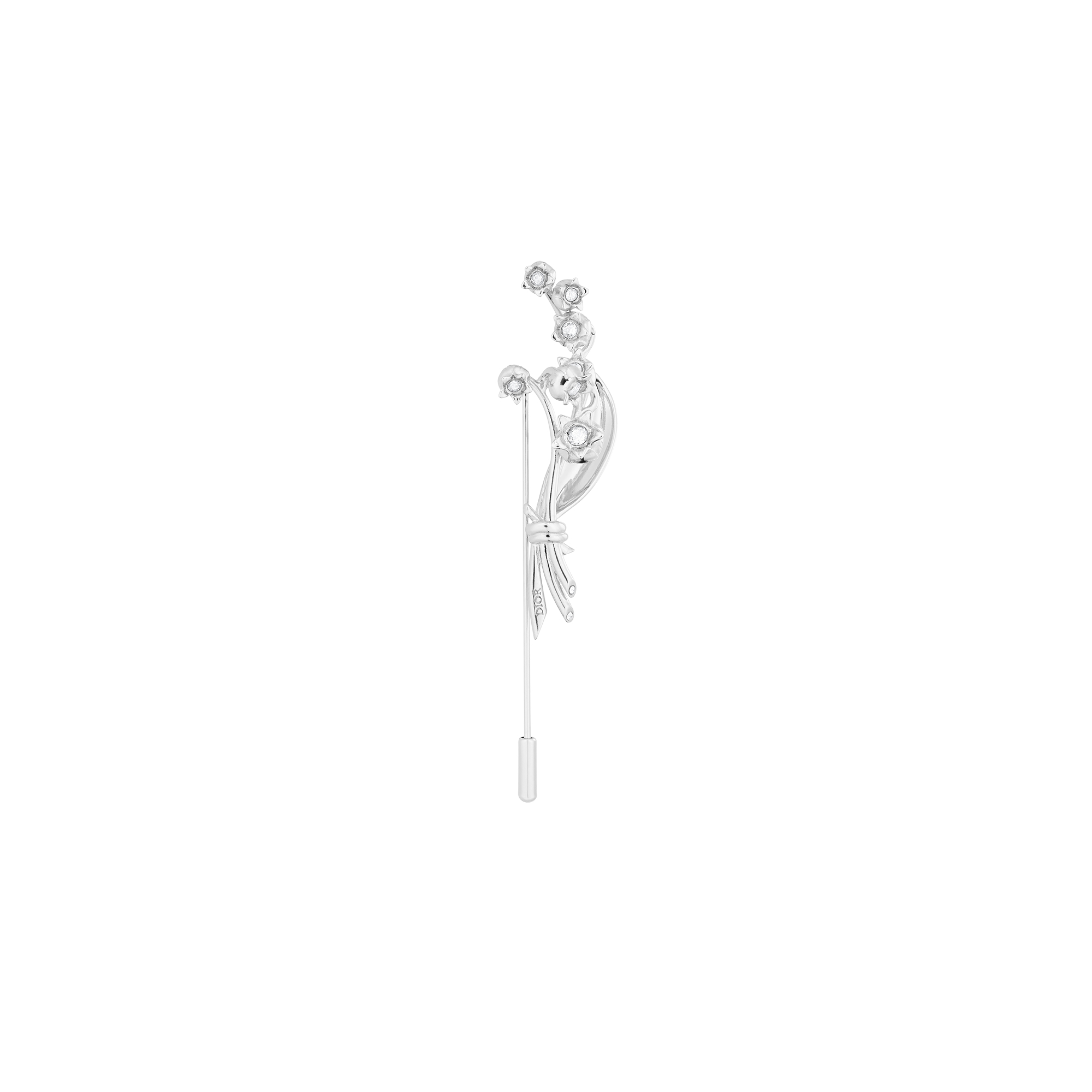 Lily of the Valley Brooch Silver-Finish Brass and White Crystals E03