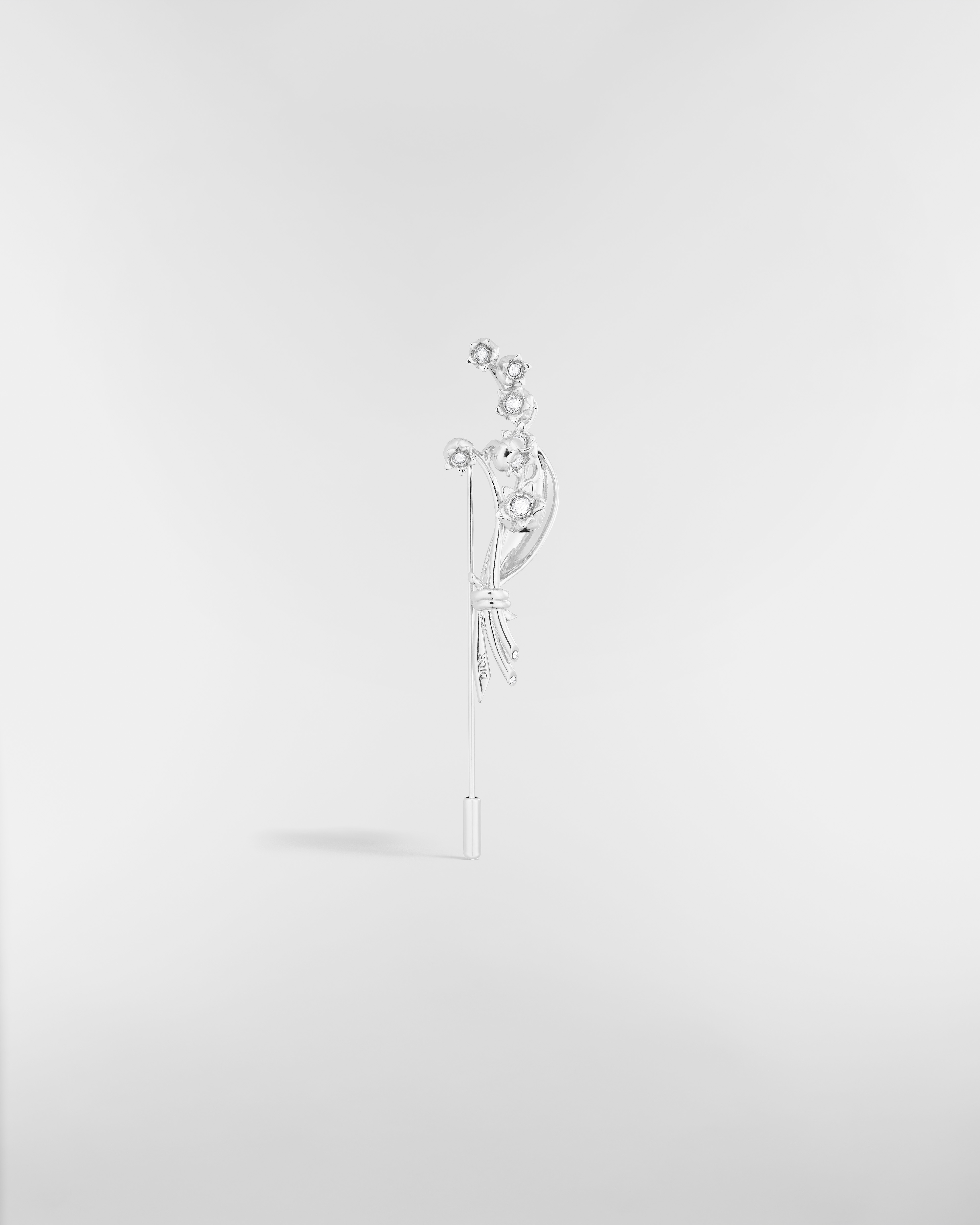 Lily of the Valley Brooch Silver-Finish Brass and White Crystals E03