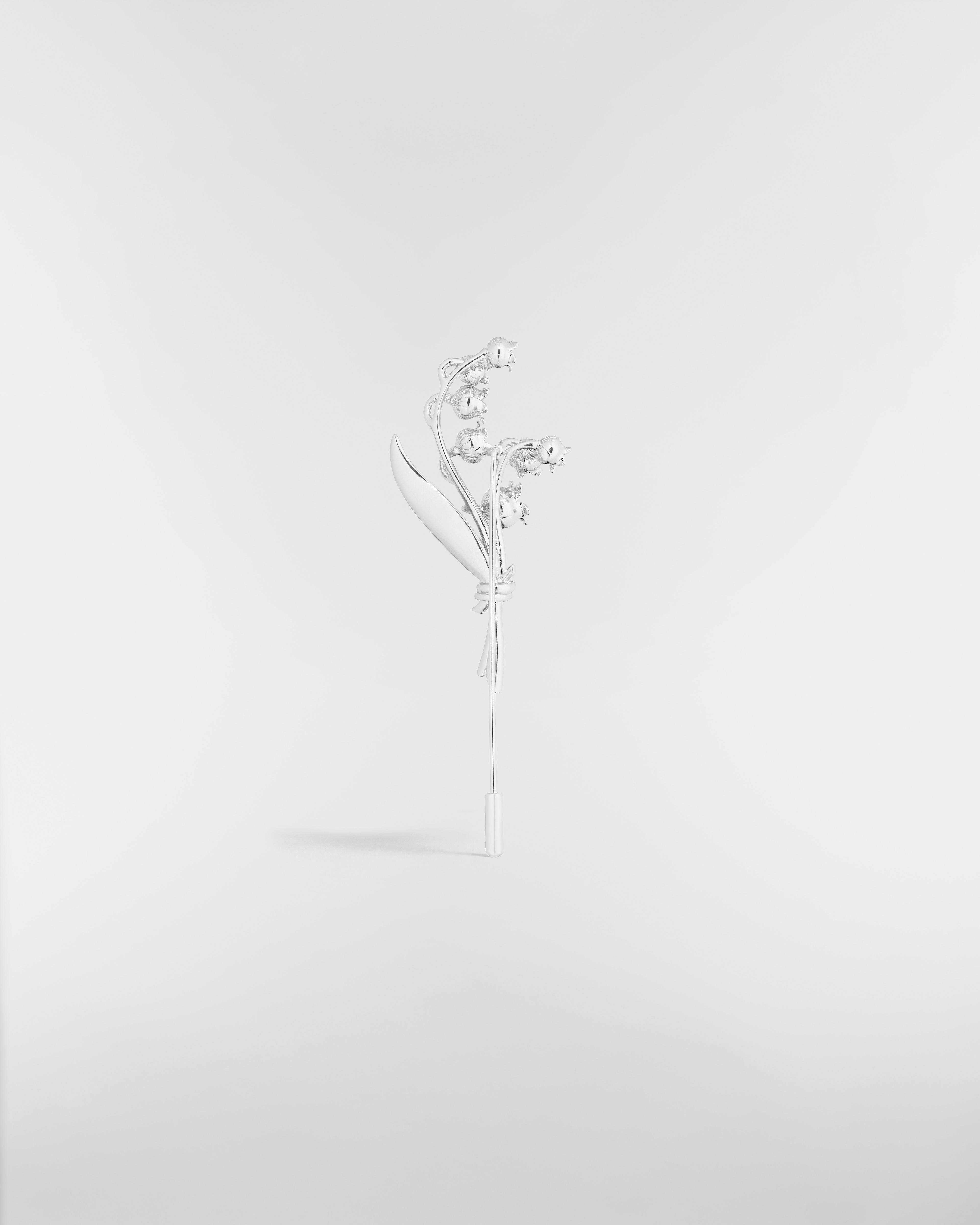 Lily of the Valley Brooch Silver-Finish Brass and White Crystals E08