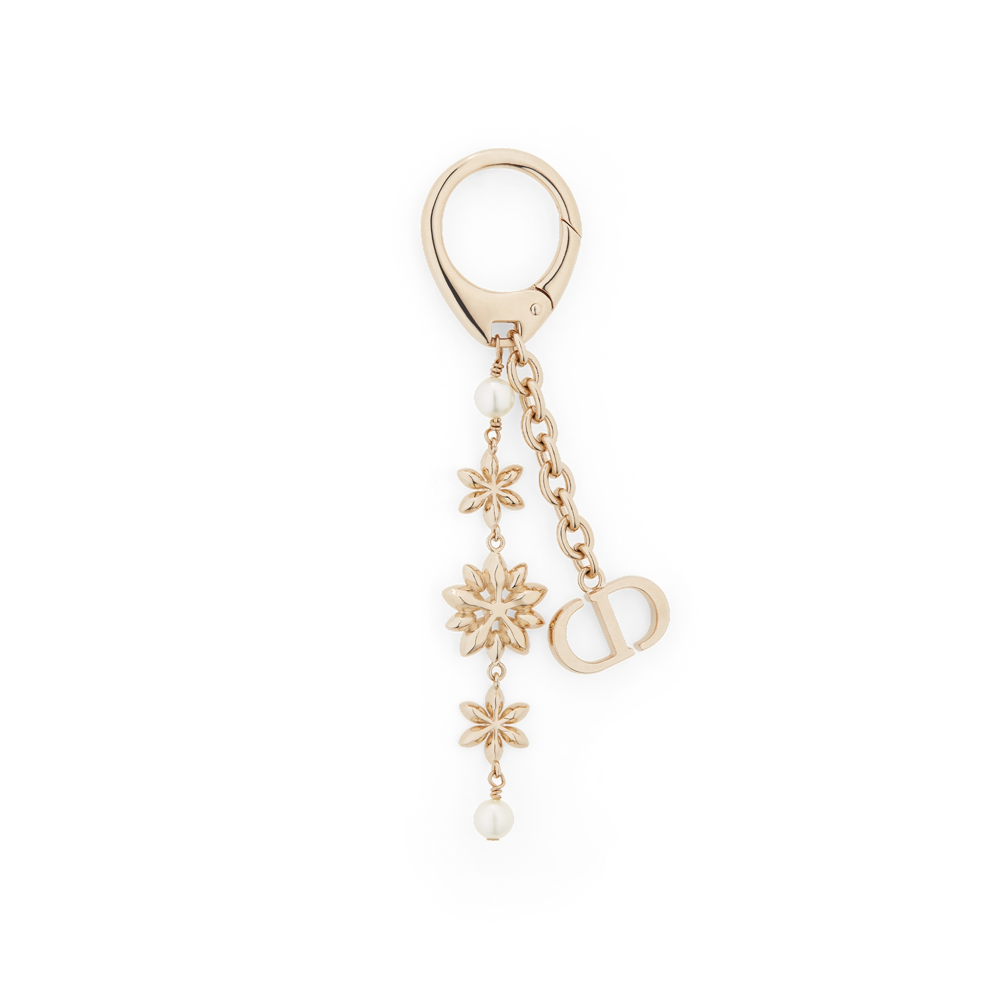 Fleur de Glace Bag Charm Pale Gold-Finish Metal with White Resin Pearls and Gold-Tone and Silver-Tone Crystals E08