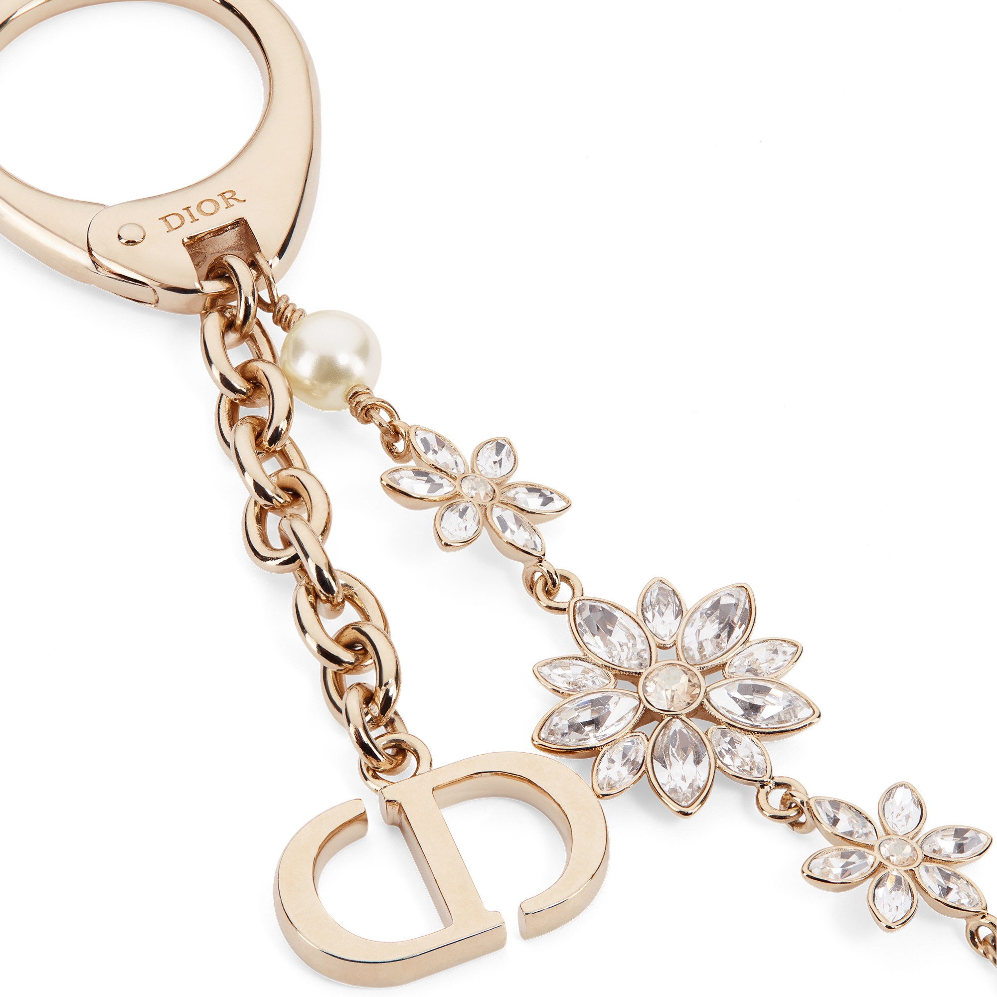Fleur de Glace Bag Charm Pale Gold-Finish Metal with White Resin Pearls and Gold-Tone and Silver-Tone Crystals E09
