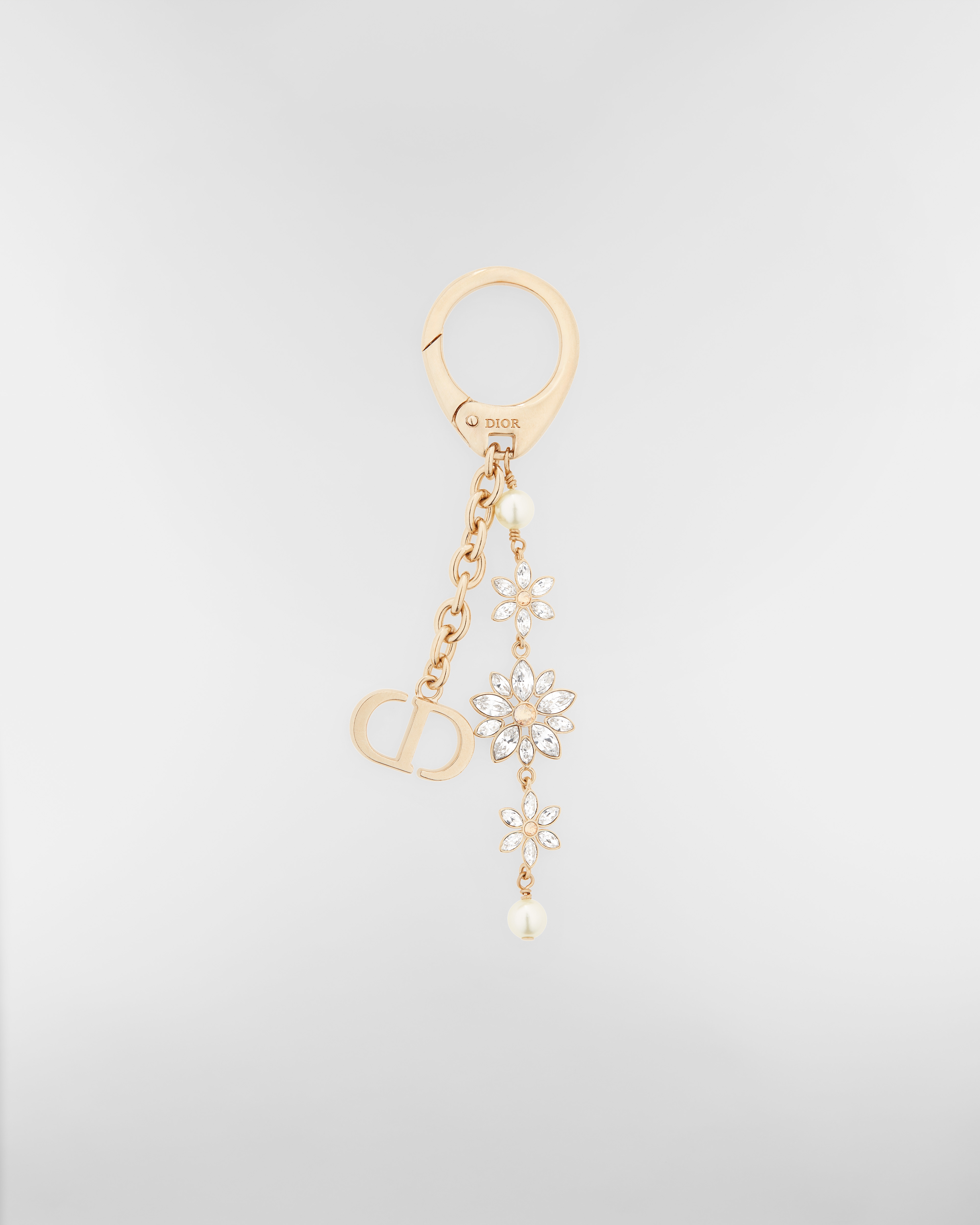 Fleur de Glace 手袋吊饰 浅金色饰面金属搭配白色树脂珠饰、金色调和银色调晶体装饰 E01