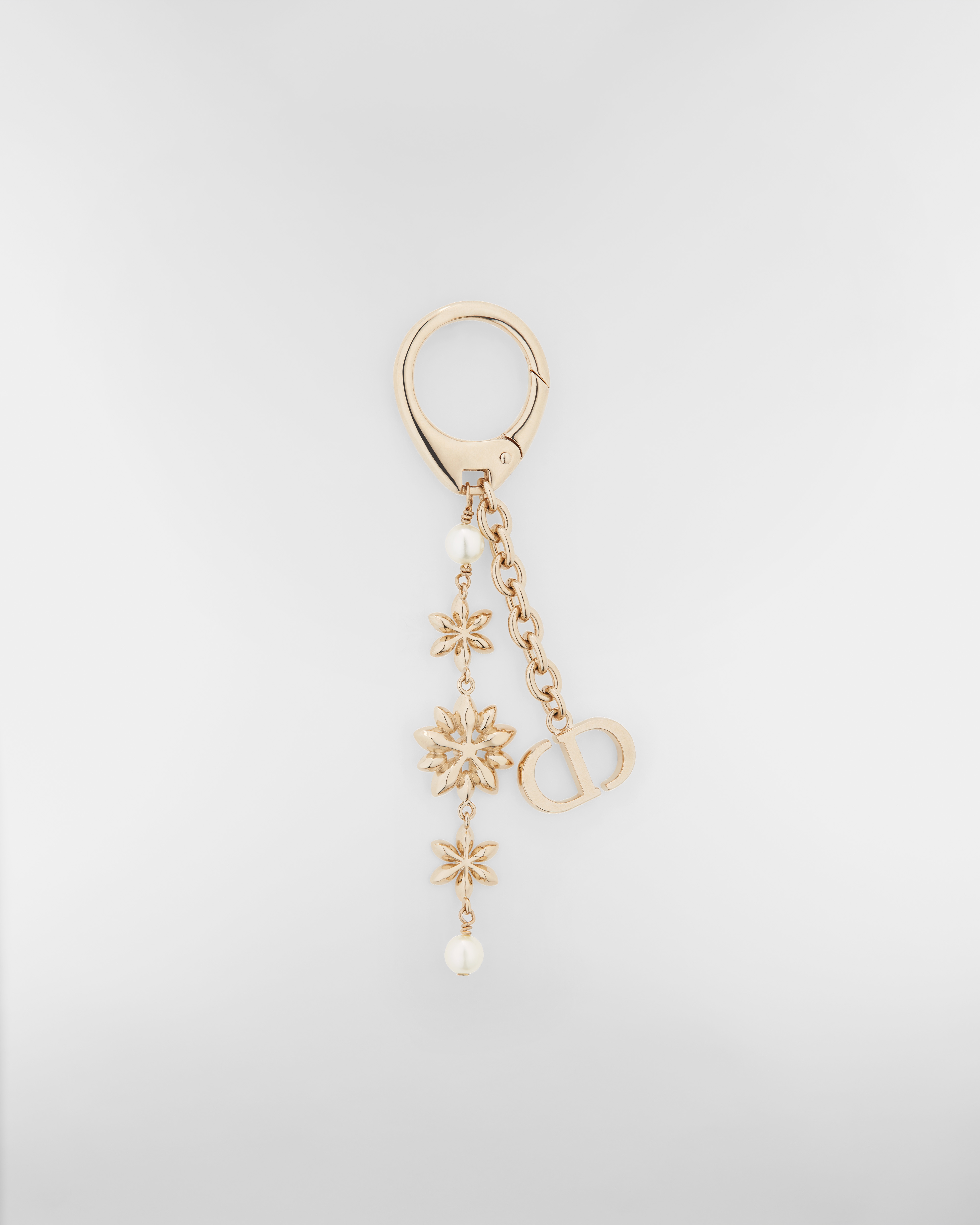 Fleur de Glace Bag Charm Pale Gold-Finish Metal with White Resin Pearls and Gold-Tone and Silver-Tone Crystals E08